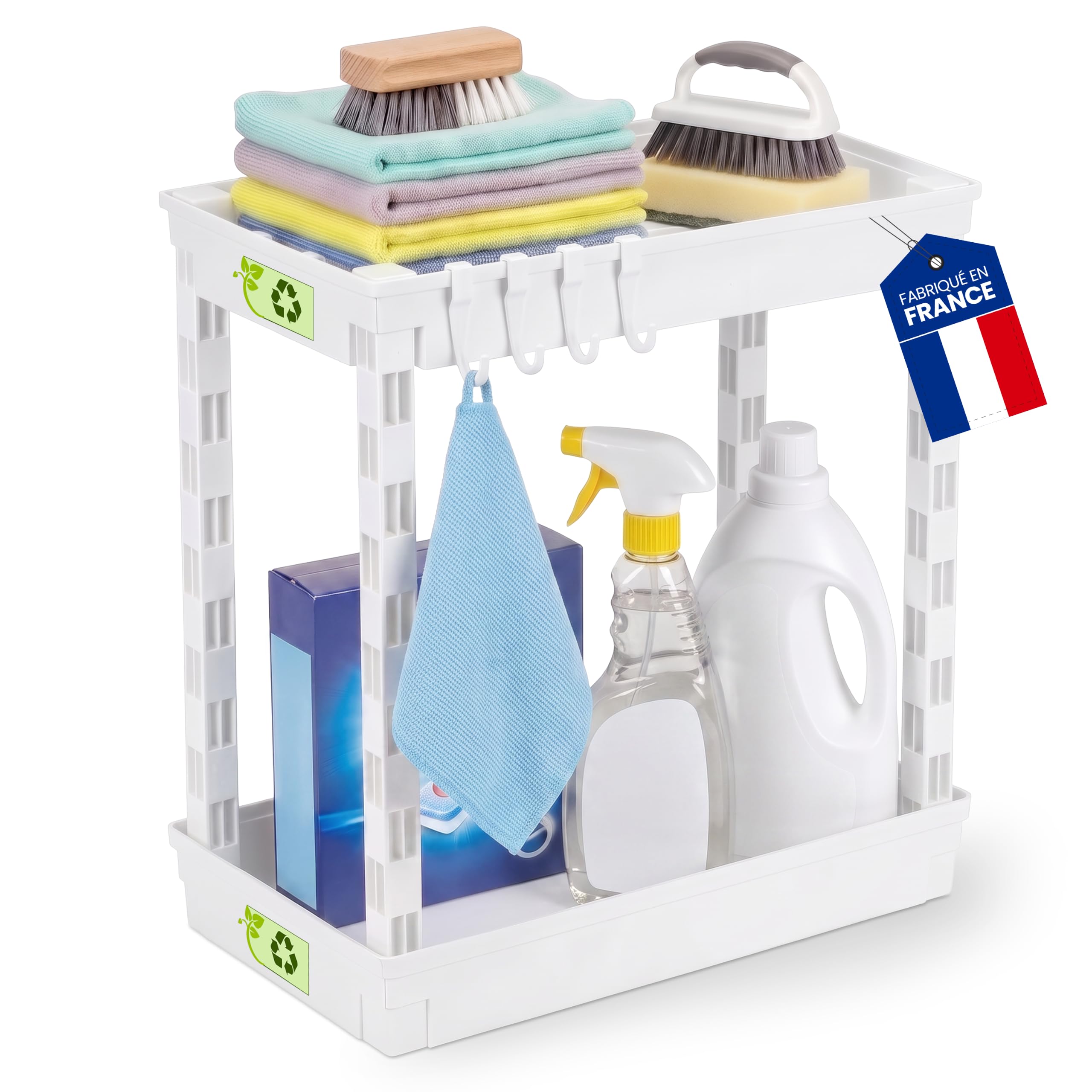 Iris Ohyama, Unter Waschbecken Regal, 2 Etagen Standregal, Weiß, TTO-M | Platzsparender Spülbecken Organizer mit ausziehbaren Schubladen. Perfektes Unterschrank oder Arbeitsplatte Regal.