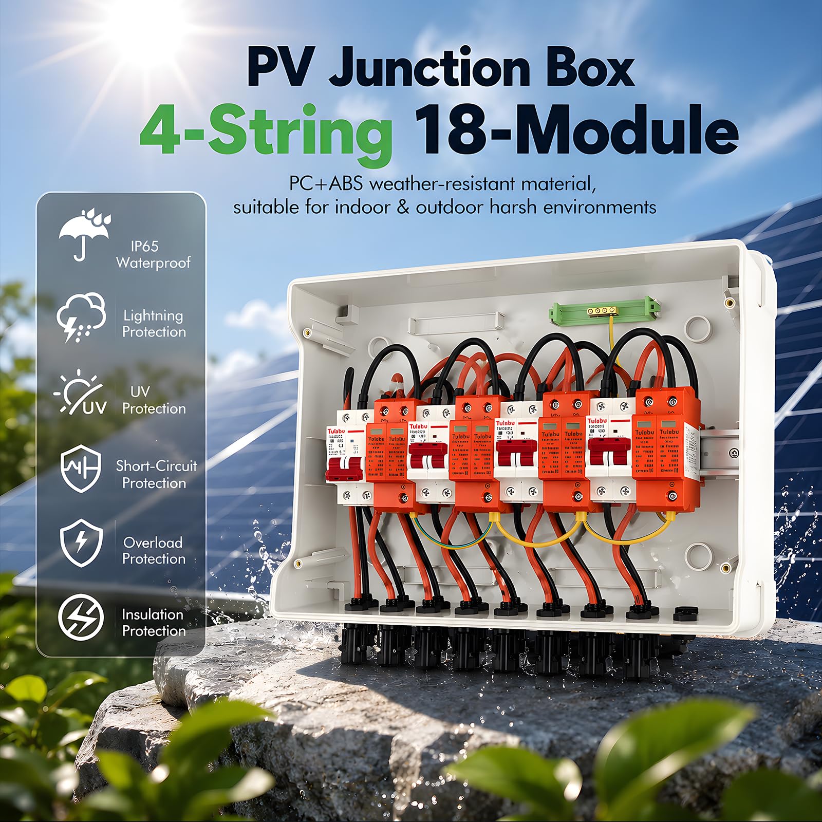 Überspannungsschutz PV, DC 40A/1000V 4 in 4 out Trennschalter Blitzschutz Leitungsschutzschalter 4 String 1000V DC 40A 20-40KA IP65 Wasserdicht Solar Anschlusskasten für Photovoltaik PV Anlage