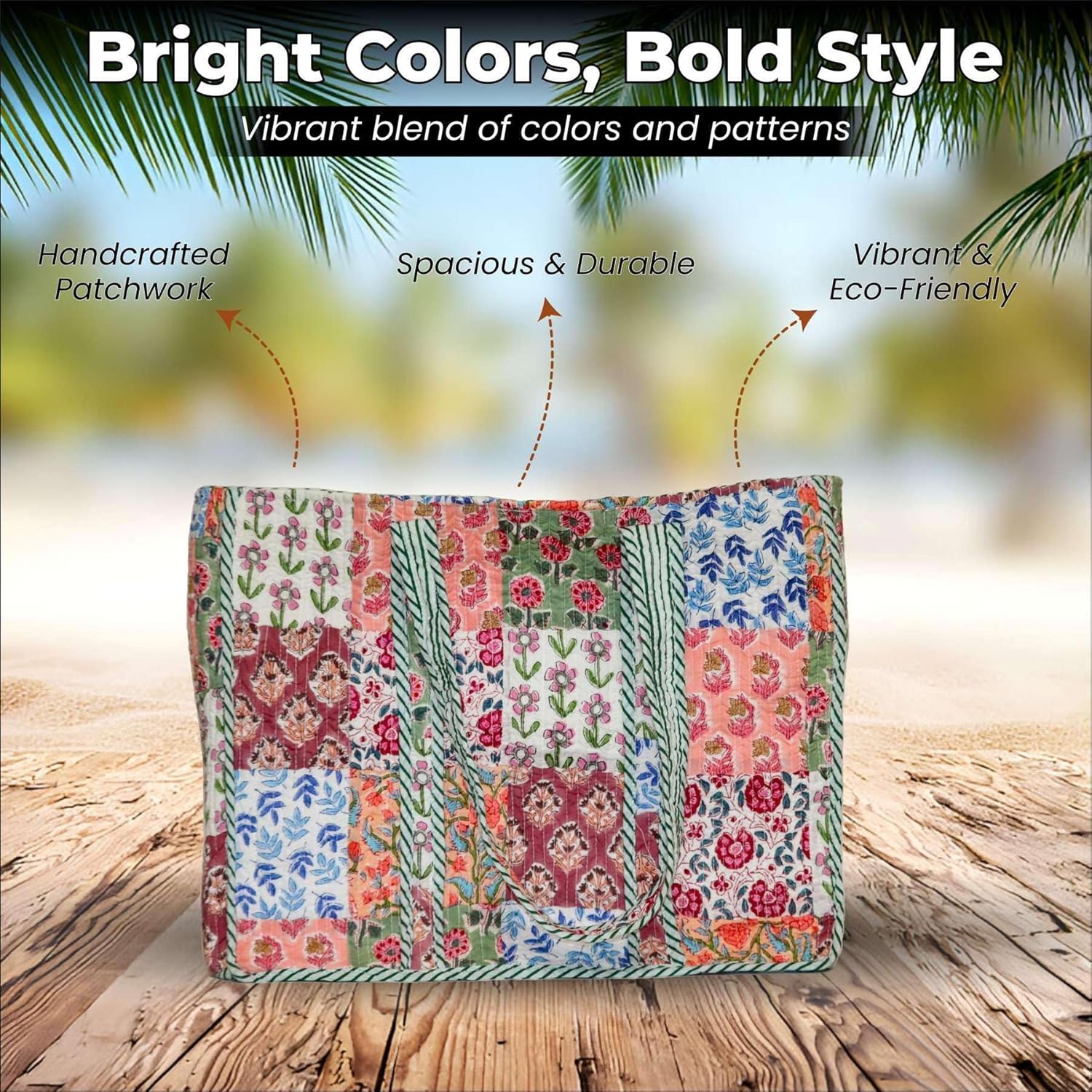 Women’s Cotton Tote Bag – Lightweight Floral Quilted Shoulder Tote for Daily Use