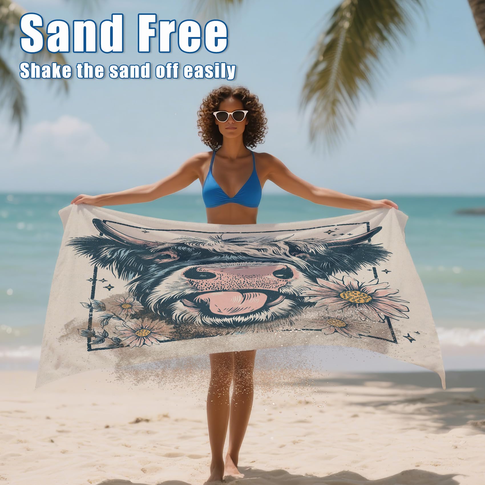 Strandtuch XXL Kuh, Mikrofaser Handtuch 200x200, Schnelltrocknend & Sandfrei & Leicht, Badetuch Bauernhoftiere, Strandhandtuch Kinder Damen Herren