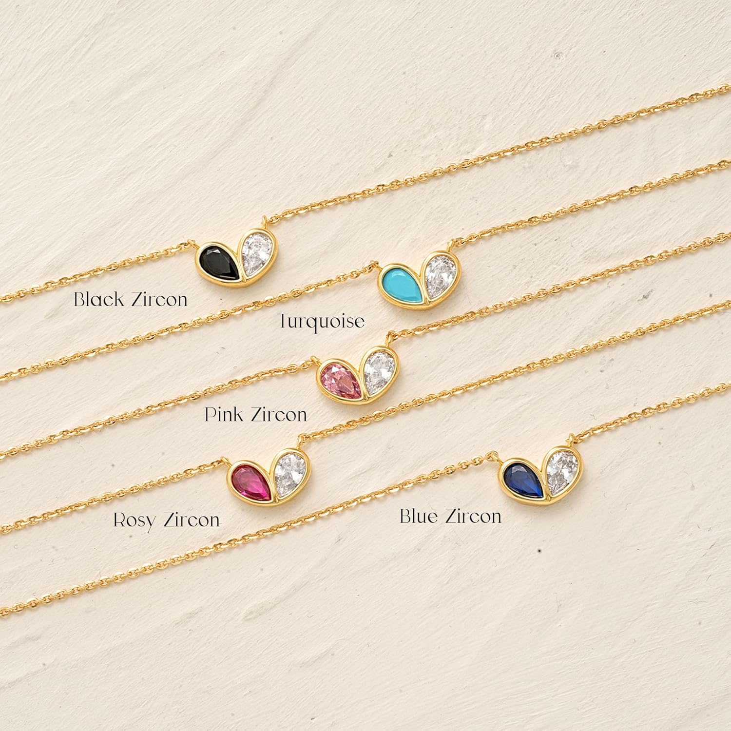 MYEARS Women Gold Necklace Heart Pendant Double Waterdrop Cubic Zirconia 14K Simple Dainty Chain Everyday Trendy Jewelry - Image 7