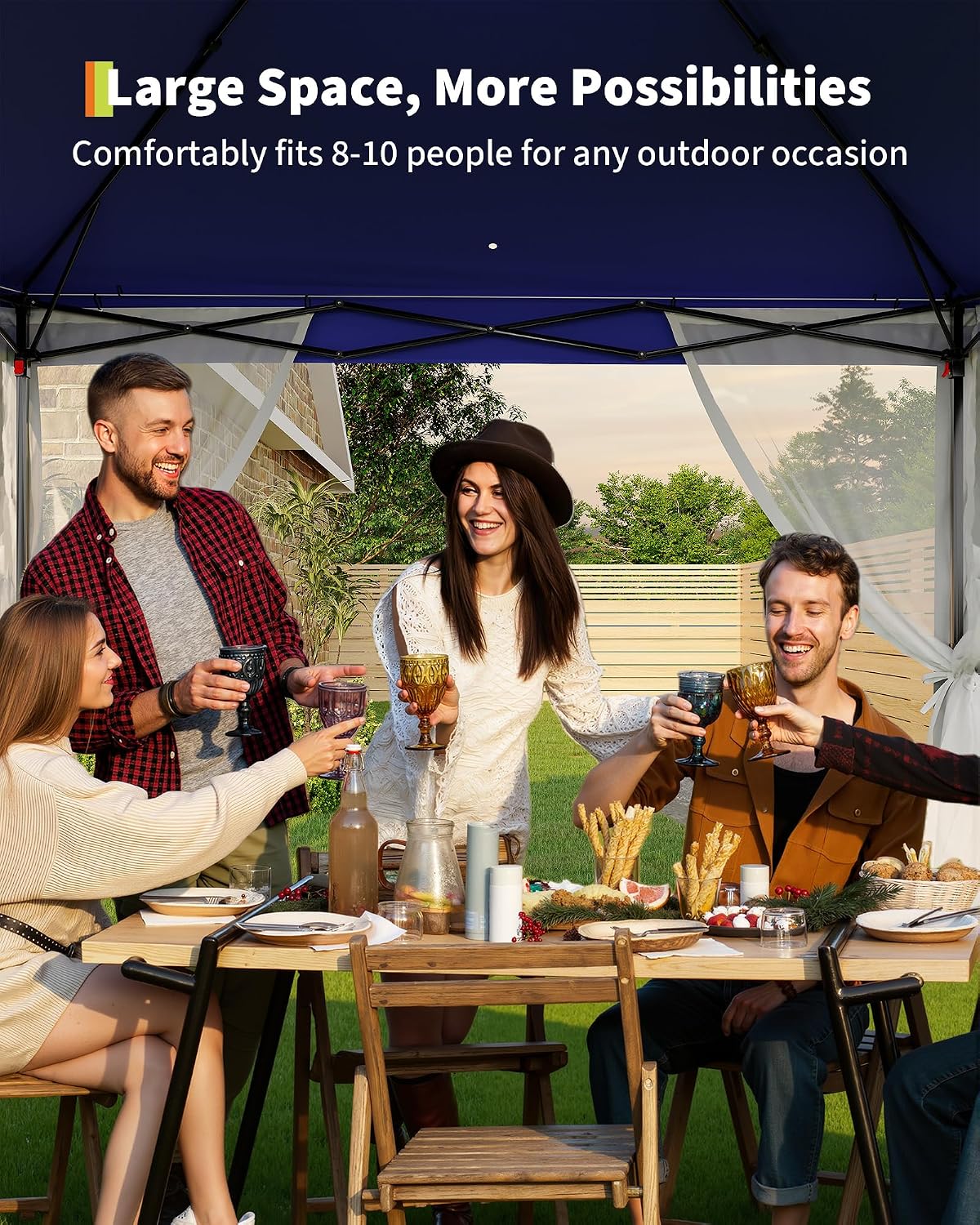 Garvee 11x11FT Pop Up Gazebo with Mosquito Netting, Outdoor Canopy Tent Easy Setup for Backyard Patio Garden Deck, Navy