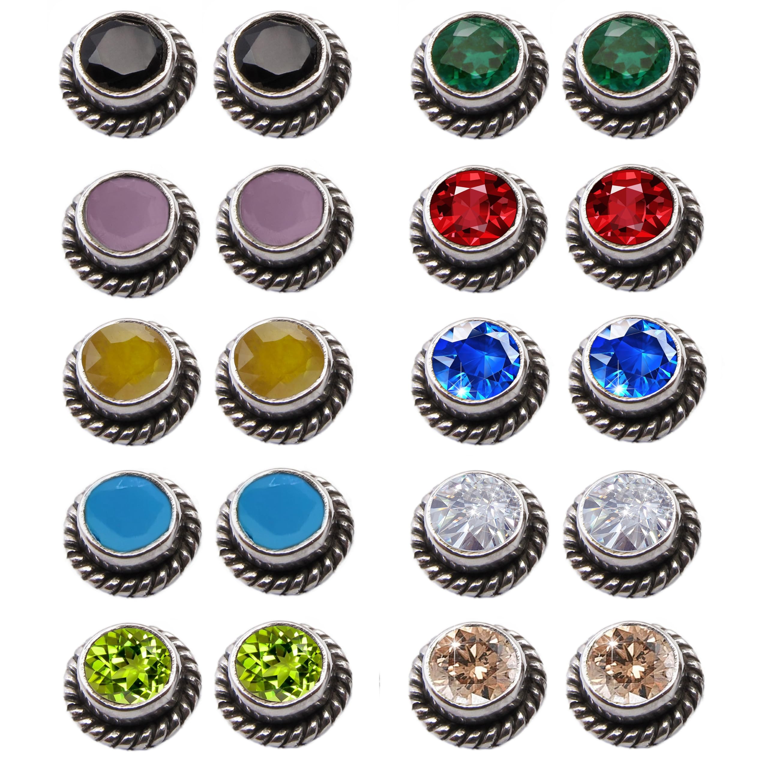 VAMA FASHIONS Oxidised German Silver Round Monalisa Stone Stud Earring Western Piercing Ear Bali Studs For Women & Girls (Combo Stud Earrings) (B0D44YXWW8) Amazon Price History, Amazon Price Tracker