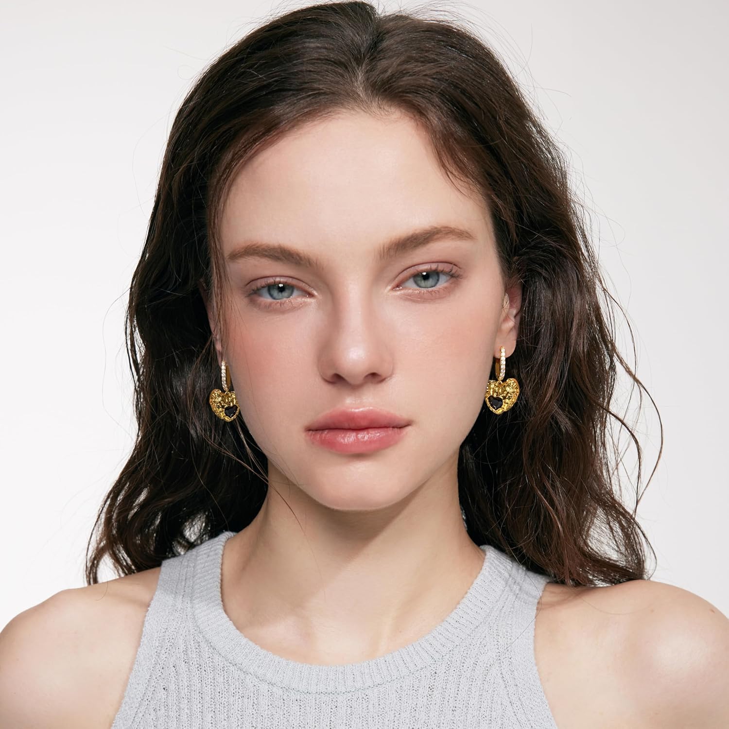 CelebWonde Black and Gold Dangle Drop Earrings, 18K Gold Heart Chunky Earrings for Women, Hypoallergenic Vintage Trendy Everyday