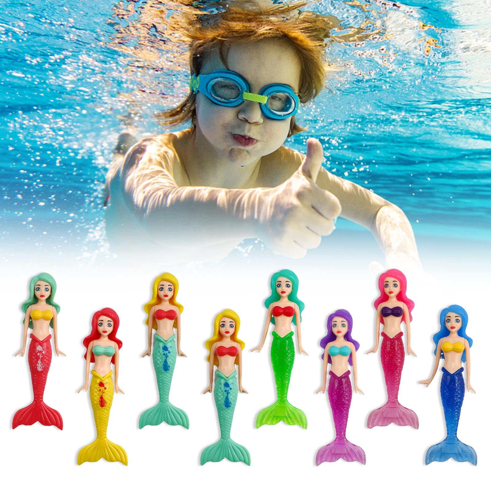0XBIT Mermaid Diving Toys, 8 Piece Pool Toy Set, Mermaid Pool Toys, Diving Game Mermaids, Transparent Mermaids, Ideal for Underwater Games and Divings Training