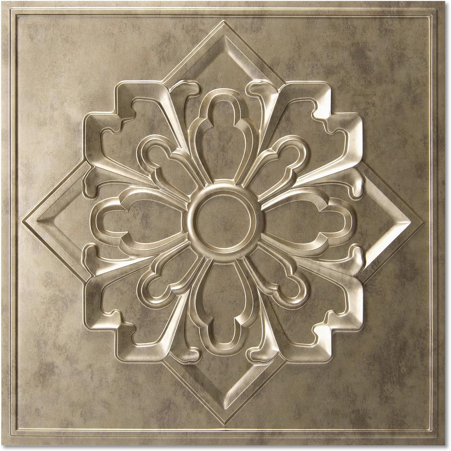 Ceiling Tiles 24 Pack, 24 x 24 Inch, Antique Gold | High Grade PVC, 3D Wall Panels, Fire Rated, Waterproof, Light Weight
