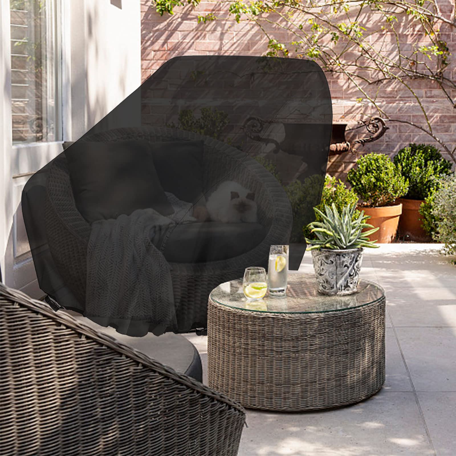 2 Stück Gartenstühle Abdeckung, Gartensessel Schutzhülle Wetterfest mit 4 Schnallen, Sessel Abdeckung Wasserdicht Stuhlabdeckung UV-Schutz Winddicht, 89x97x74cm