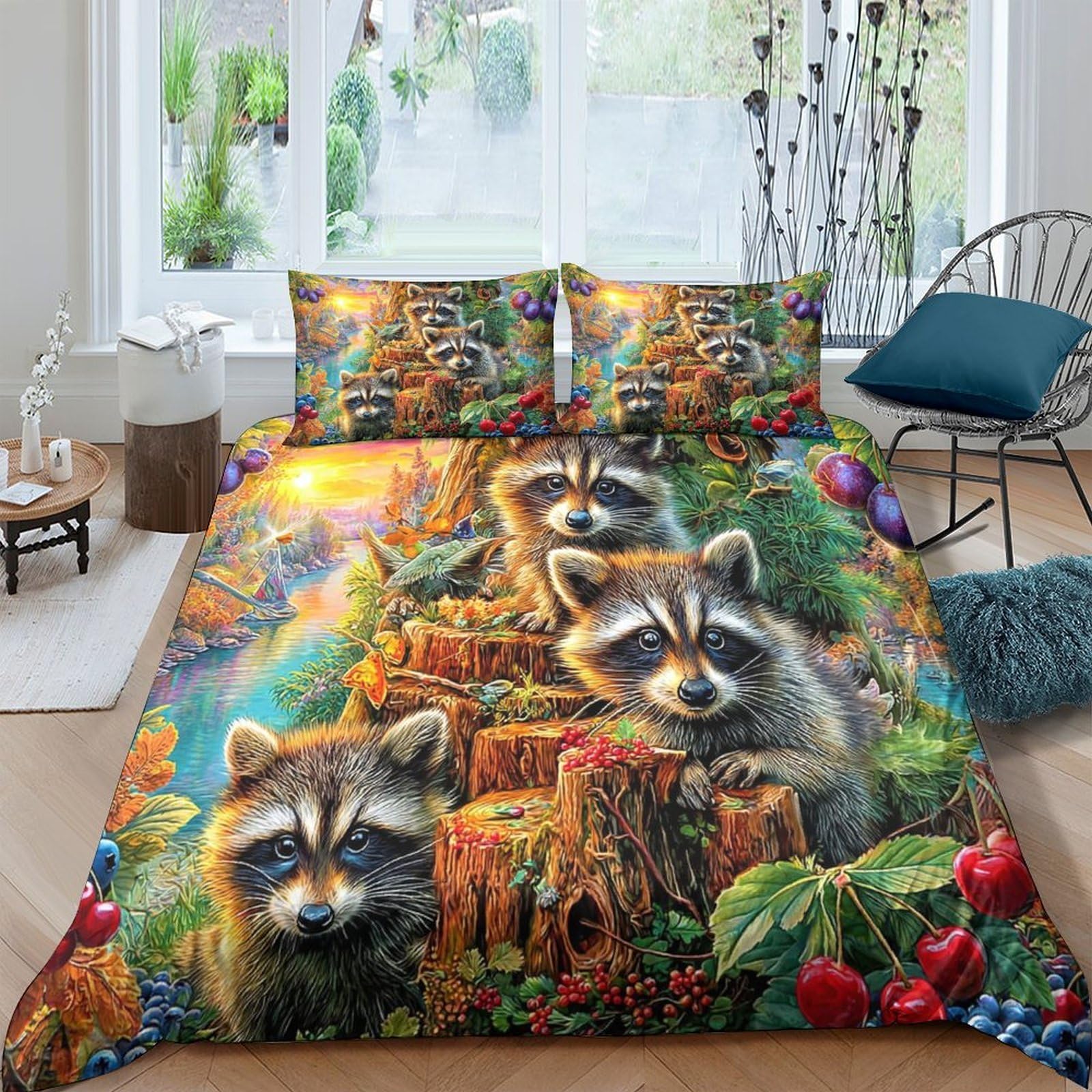 Housse de couette raton laveur 260x220 pour une décoration de chambre cosy