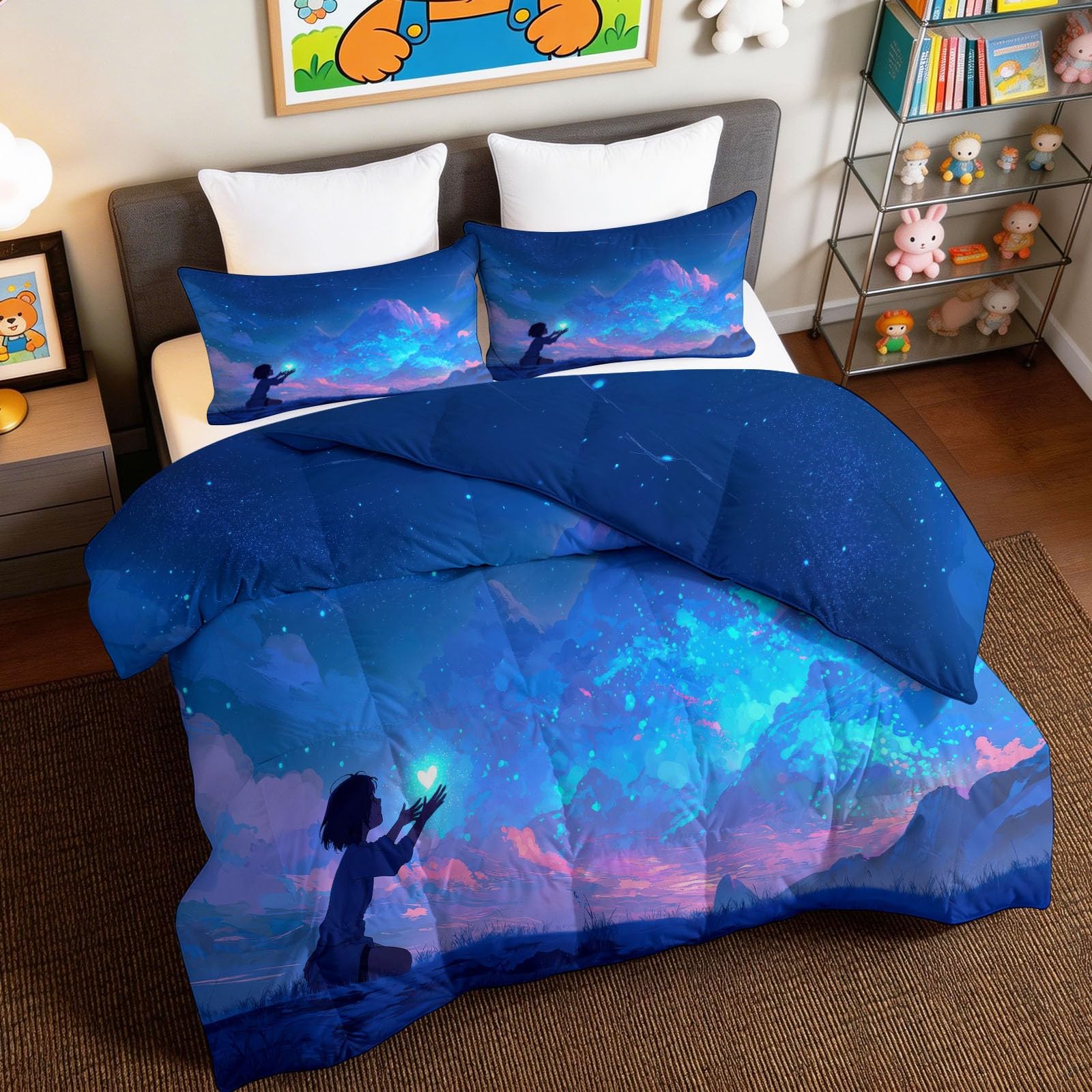 Edredón nórdico infantil ligero para evitar el calor nocturno con diseño reversible de estrellas