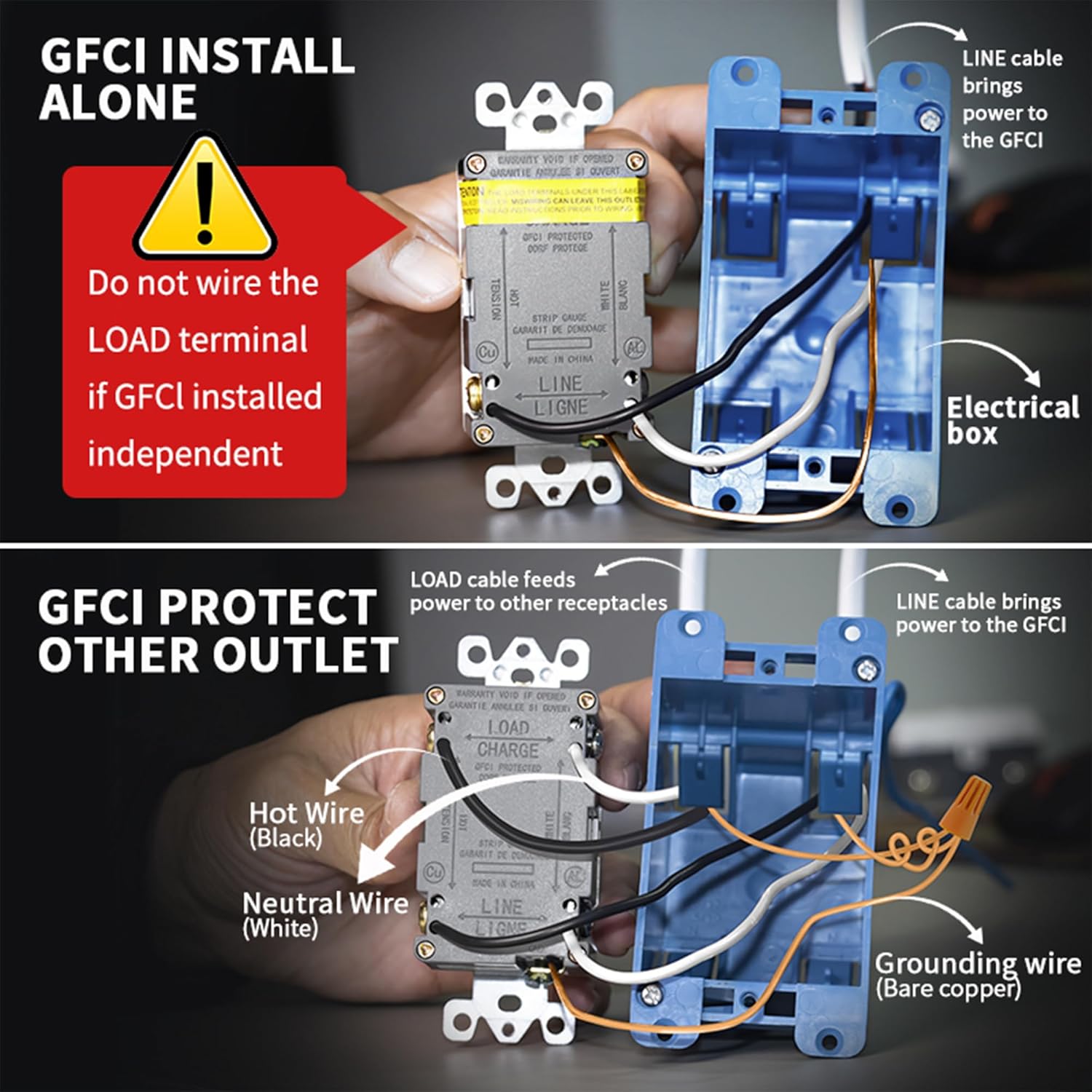 15 Amp GFCI Outlet, Tamper-Resistant, Single LED with Two Colors Indicator, Self-Test Ground Fault Circuit Interrupter, Decorator Wall Plates, UL/cUL Listed, Black