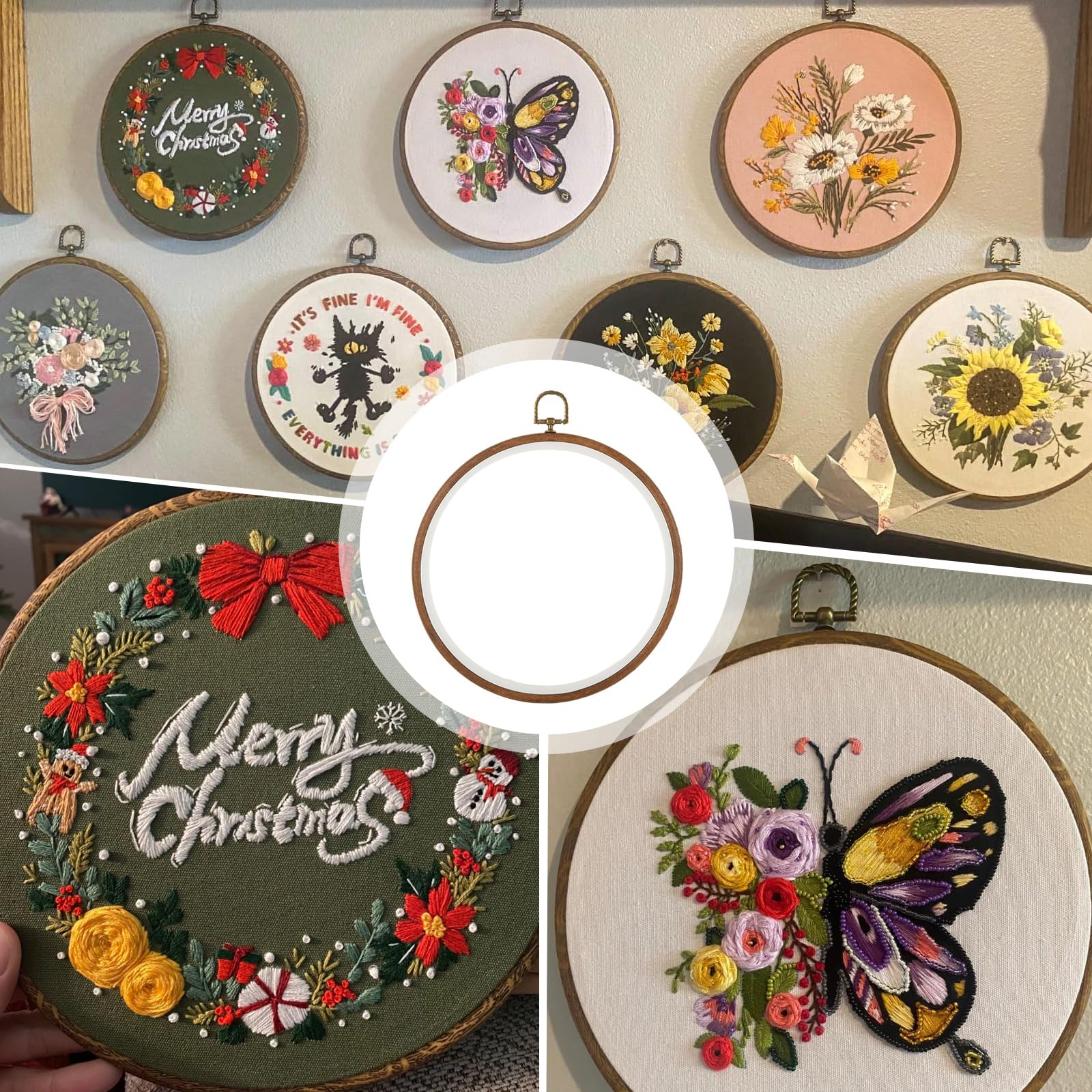 MUXHEL 10 cerchi da ricamo da 20 cm, in legno imitato e plastica, telaio rotondo da ricamo per appendere decorazioni artistiche