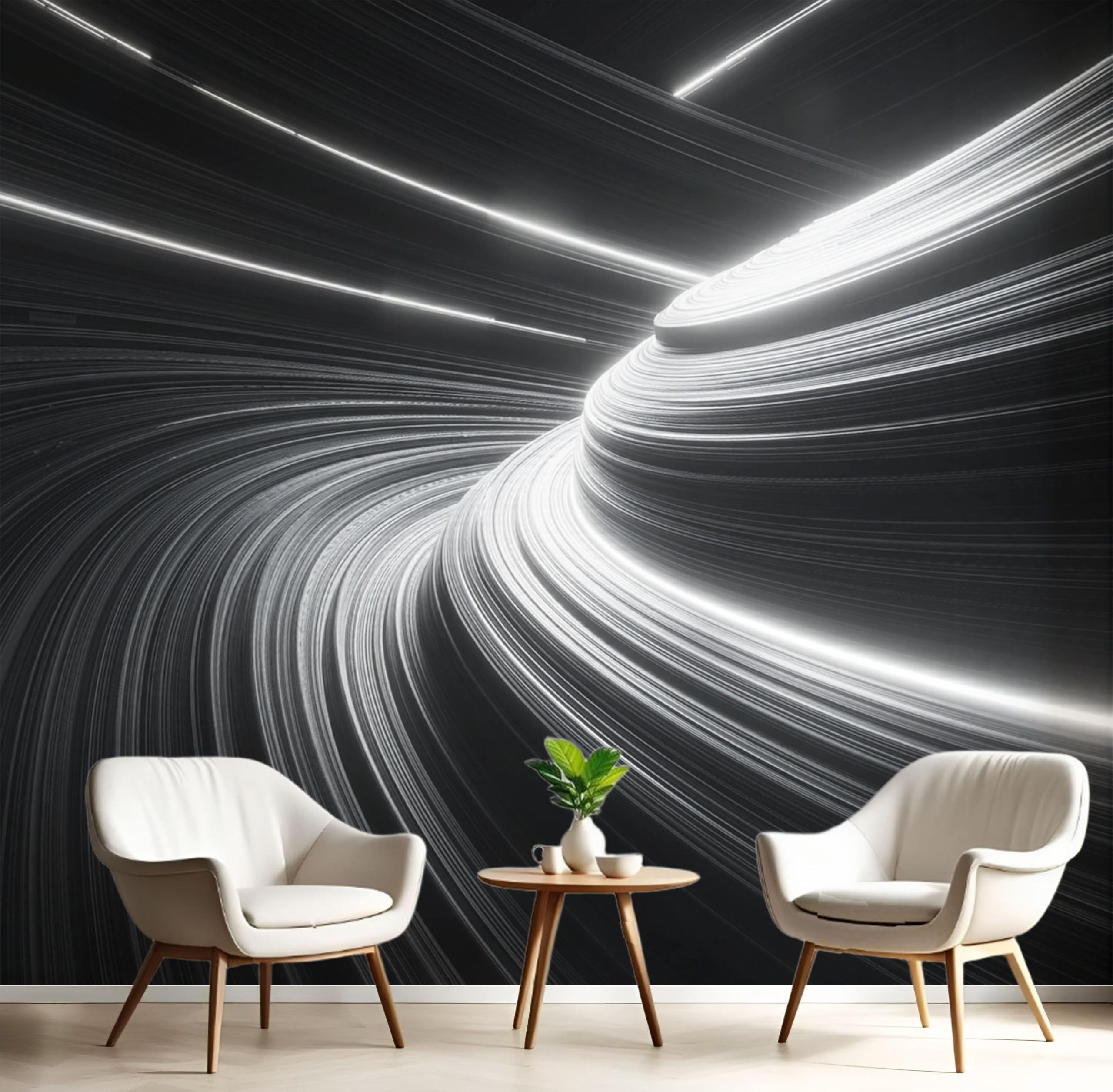 Papier Peint Panoramique Tunnel Illusion Optique 3D 400x280cm Noir et Blanc