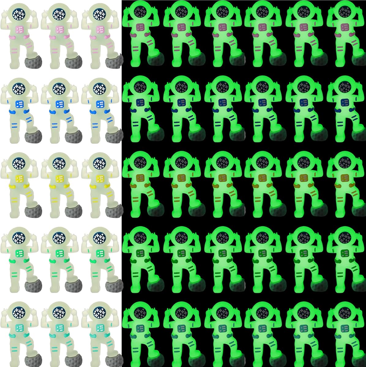 50 Pack Glow in the Dark Mini Astronaut Figurines Luminous Spaceman Toys for for Valentines Classroom Gift Easter Egg Stuffers Space Party Piñata Kids Prize