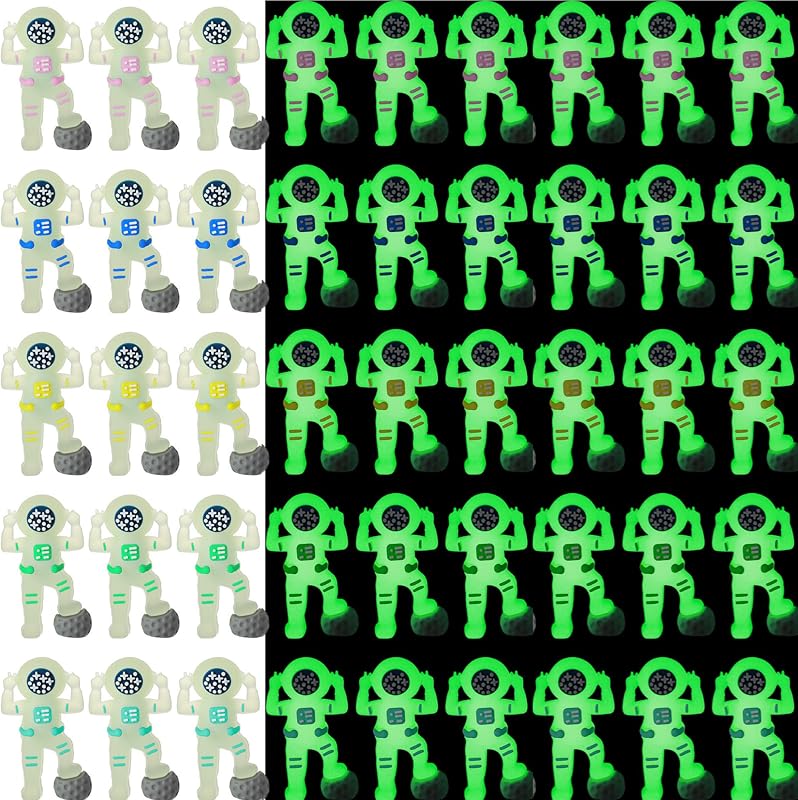 50 Pack Glow in the Dark Mini Astronaut Figurines Luminous Spaceman Toys for for Valentines Classroom Gift Easter Egg Stuffers Space Party Piñata Kids Prize