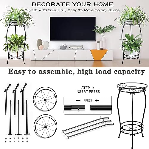 Miniatura 3 de Soporte para plantas para interiores y exteriores, 2 niveles de 26.77 pulgadas de alto, soporte de metal para macetas, soporte para macetas, estante