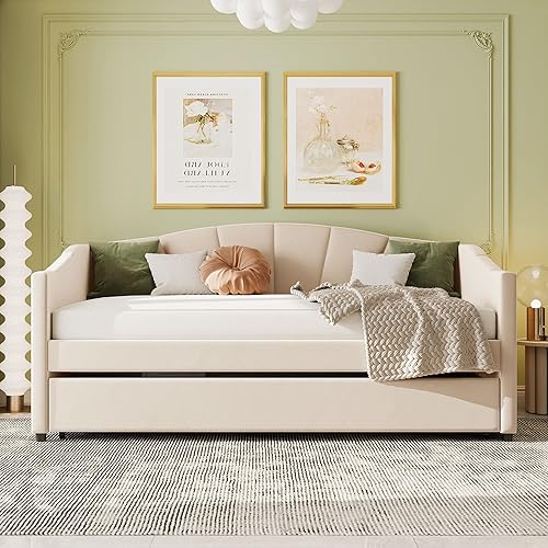 Miniatura 3 de Harper & Bright Designs Sofá cama tapizado con nido, sofá cama individual de terciopelo con nido y listones de madera, no necesita somier, muebles