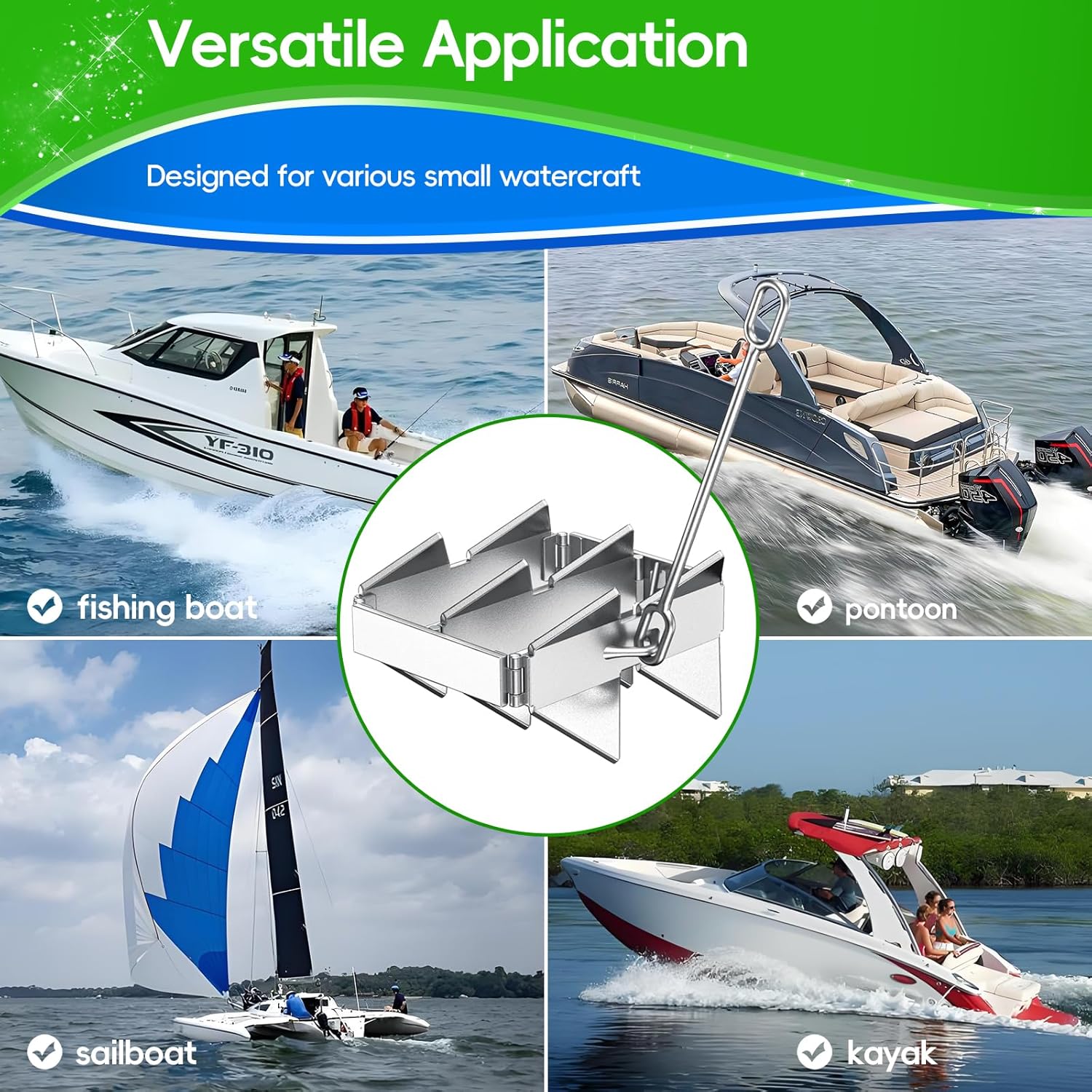 Boat Anchor Kit - Anchor with Dacromet Coating, Box Anchors for 25' Boats, Includes 100 ft 3/8" Anchor Nylon Rope, Suitable for Various Small Boats