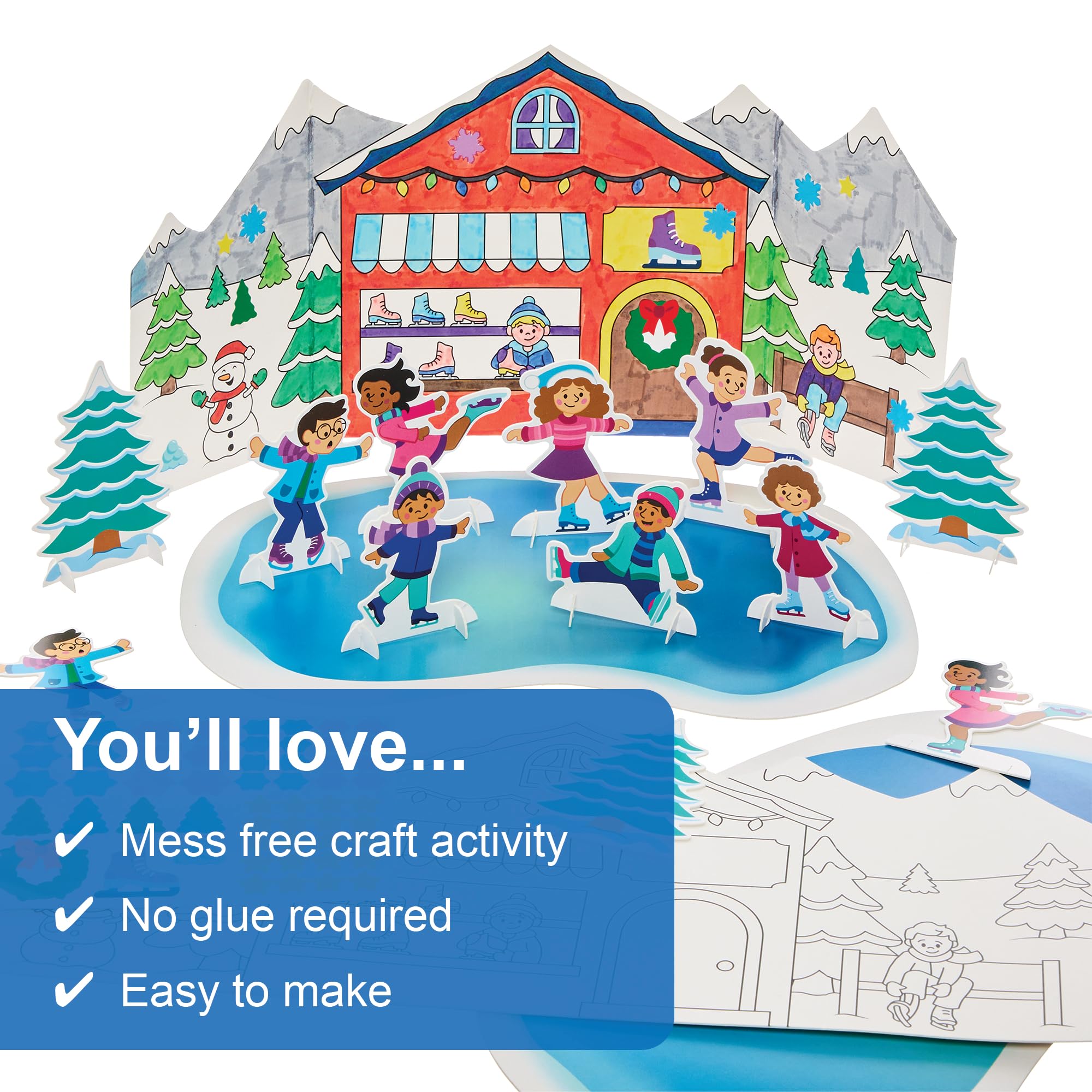 Baker Ross FN333 Winter Ice Skating Colour in 3D Scene Kits - Pack of 2, Christmas Arts and Crafts, Christmas Entertainment for Kids - Image 3