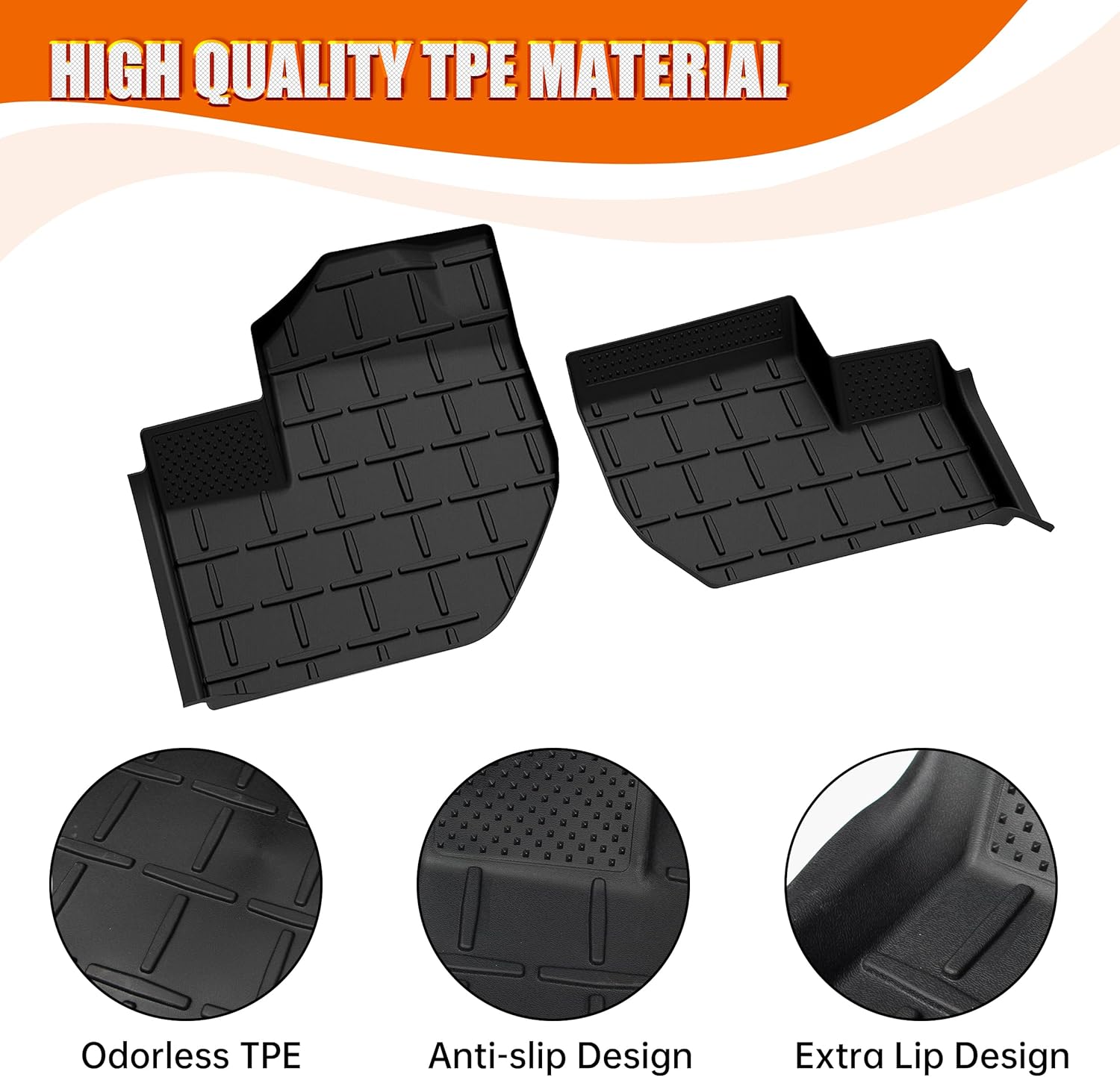 TPE Floor Mats Compatible with 2021-2025 Yamaha Wolverine RMAX2 1000/ RMAX4 1000; 2018-2020 Wolverine X2/ X4 850 Accessories Anti-Slip Row Floor Slush Liner (2PCS)