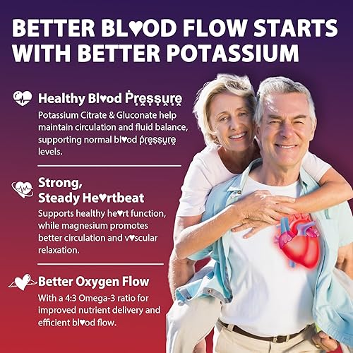 Miniatura 7 de Suplemento de citrato de potasio y gluconato de potasio, 1200 mg dos formas de gomitas de potasio, con magnesio, omega-3, calcio, vitamina D3 K2 B12