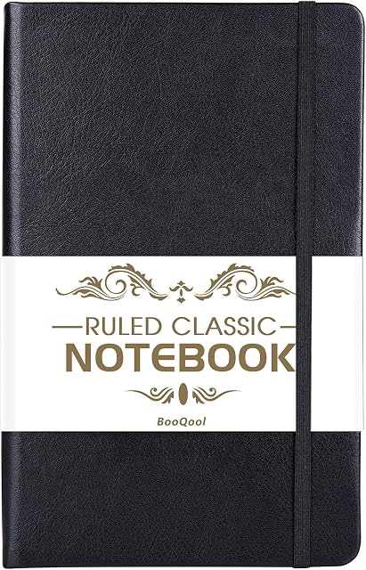 BooQool Notebook - Lined Notebook a5 with Premium Paper, Faux Leather Classic Writing A5 Notebook Journal, 5.4" X 8.3", Hardcover, 128 Pages