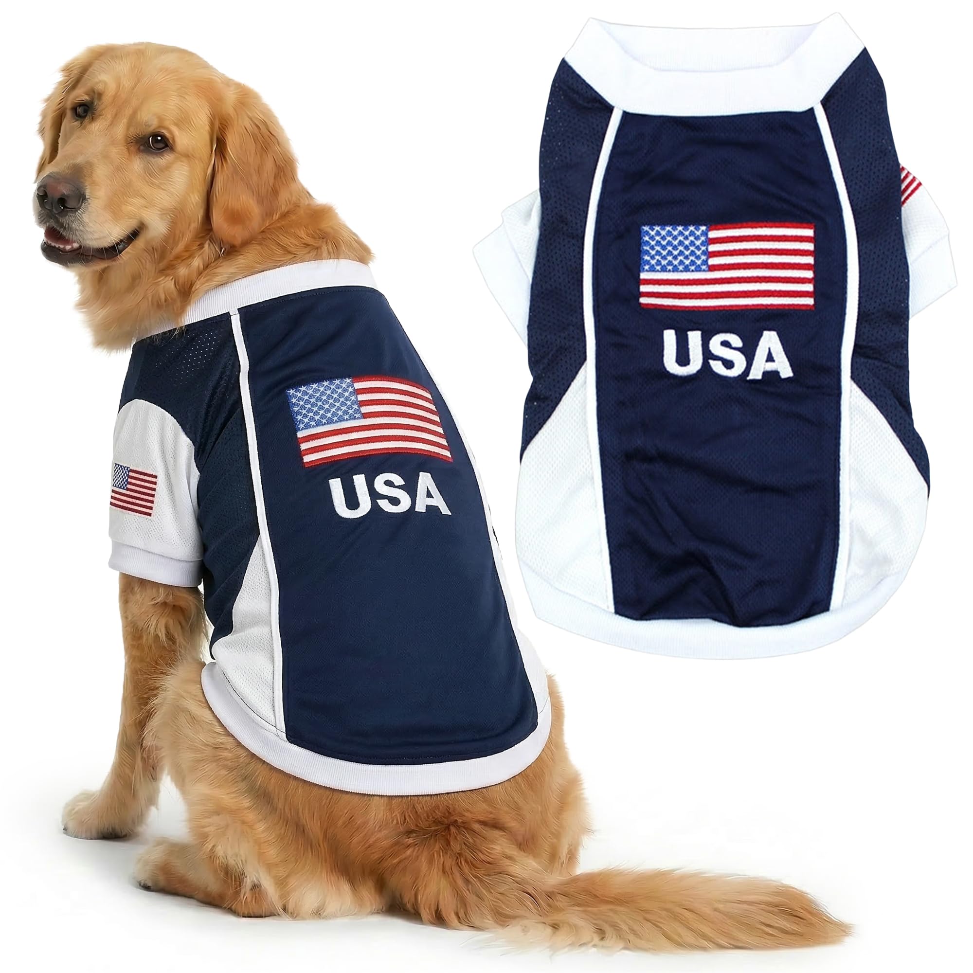 Parisian Pet Dog Jersey - Embroidered “ USA “ Breathable Mesh Fabric - Basketball, Football, and Olympic Sportswear Pet Clothes - Lightweight for Large Dogs - 4XL — image 1