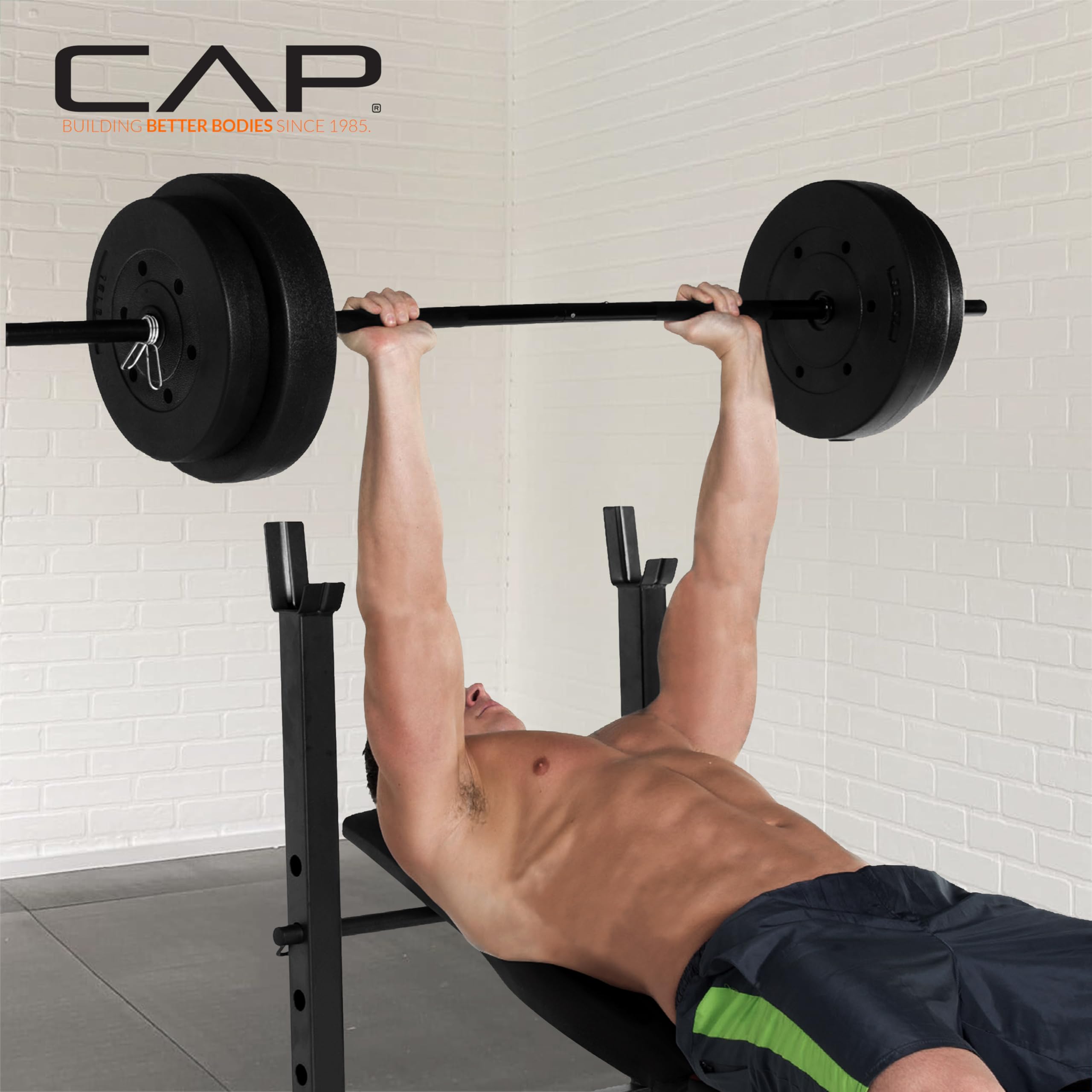 Standard Weight Bench with Leg Developer and a 100 LB Vinyl Weight Set – Adjustable Backrest, Barbell, and Cement Plates for Home Gym