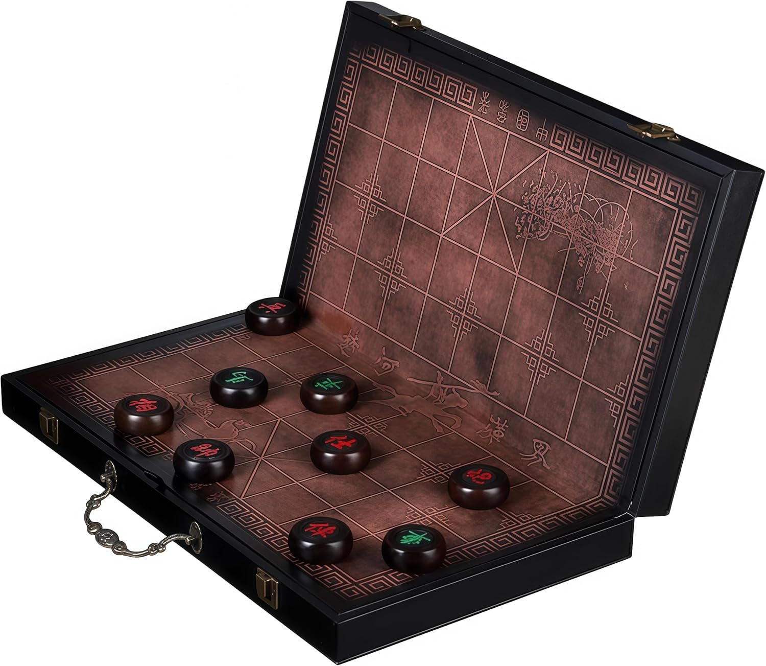 Natural Ebony Wood Chinese Chess, Xiangqi Gift Set - Travel Games Sets with Board Games Gift, Xiang Qi Game & Pieces, Chinese Decor & Gifts, Chinese New Year Decor (Small)