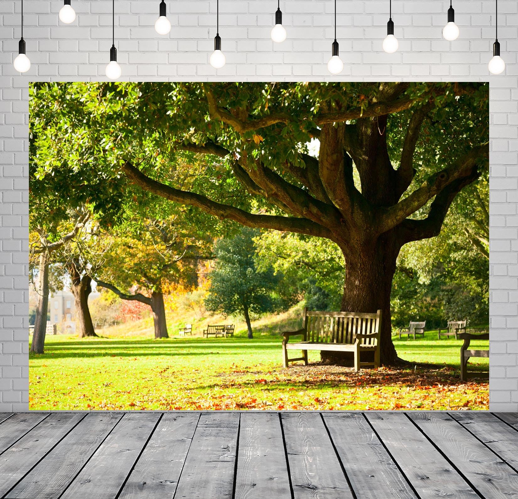 BELECO 4.6x3m Sfondo in tessuto Giardino botanico reale | Parco forestale primaverile panchina sotto albero grande prato verde sfondo ritratti artistici bambini adulti studio foto
