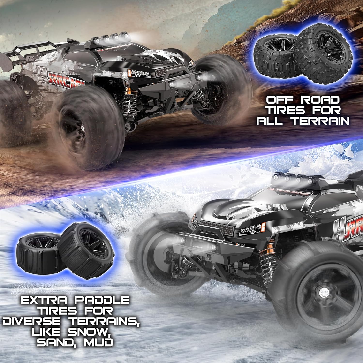 1:14 Scale All Terrain RC Cars for Adults & Boys (HS14323), Max Fast 40+ KPH, 4WD Off-Road RC Truck for Snow & Sand & Mud, 4X4 Waterproof Remote Control Car with 2 Rechargeable Batteries - Image 3