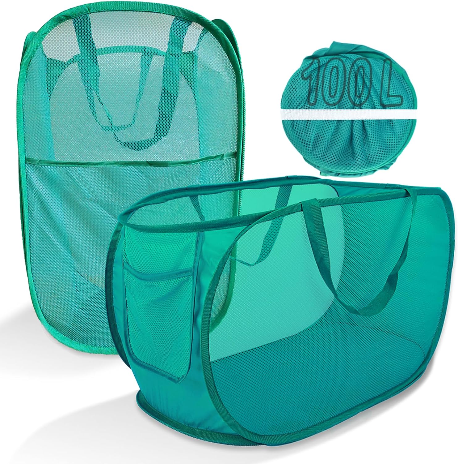 SPINFOX Pop Up Collapsible Laundry Baskets 2 Pack - Foldable Mesh Hampers With Handles For Dorm, Travel, Or Home - View #8