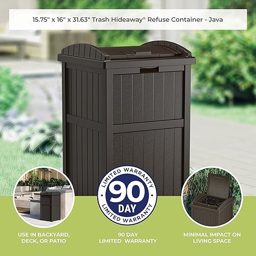 Miniatura 36 de Suncast Cubo de basura oculto de 33 galones para patio, basura de resina para exteriores con tapa, uso en patio trasero, terraza o patio, color gris