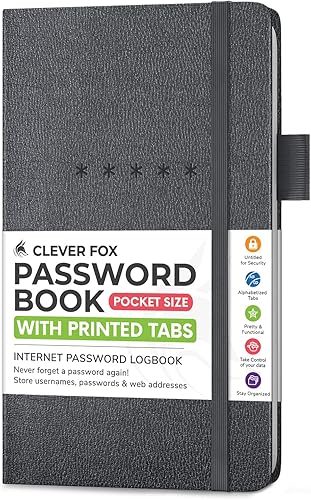 Clever Fox Libro de contraseñas - Organizador de direcciones de Internet y contraseñas alfabetizado - Cuaderno de contraseñas para computadora y