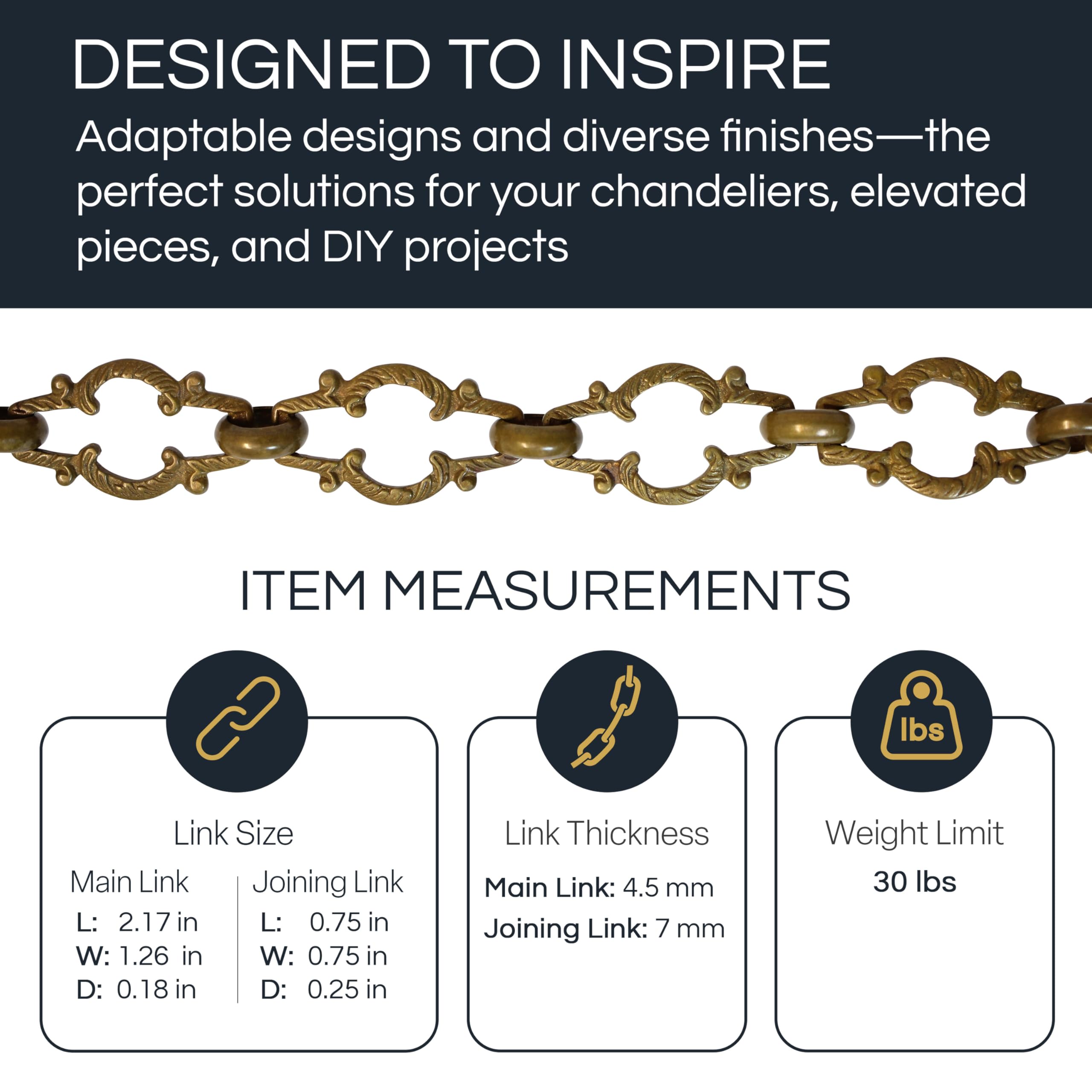 RCH Hardware Decorative Antique Solid Brass Chain for Hanging