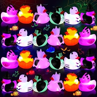 Leyndo 2'' Halloween Rubber Ducks Bulk Glow in The Dark Rubber Ducks Bath Toys Halloween Party Favor Halloween Themed Gifts Assorted Duckies Trick or Treat Supplies Goodie Bag Fillers(24 Pcs)