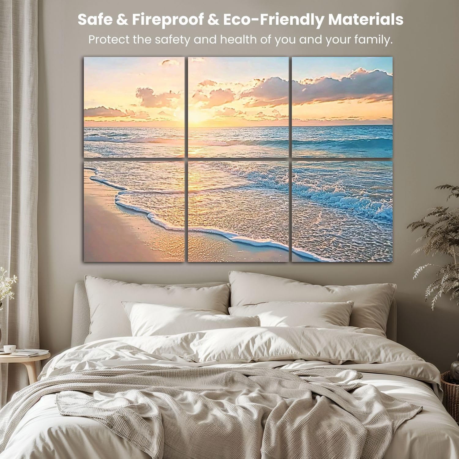 Art Acoustic Panels Decorative Beach Sunset Ocean Waves Beach Clouds Horizon 6 Pack Decorative Sound Absorbing Wall Panels 72x48" Noise Canceling Soundproof Padding Room Decor for Office