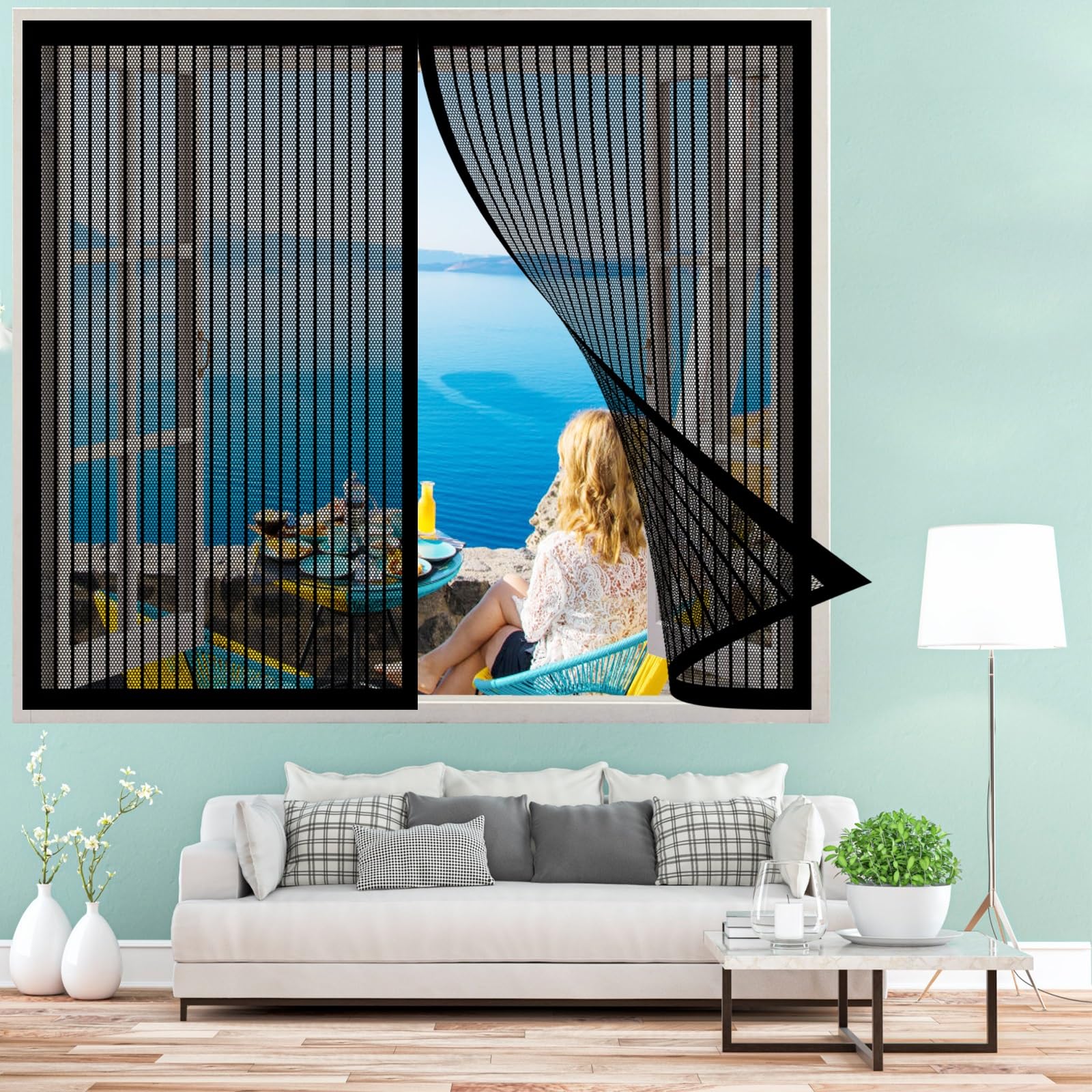 Fliegengitter Fenster 250 x 230 cm, Insektenschutz Fliegengitter Fenster Magnet Mückenschutz, Automatisches Schließen für Alle Fenster, Schwarz