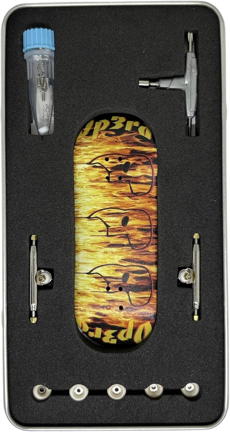 Pro Fingerboard Complete Set 34 * 96mm Wood Deck UV Printing 4.0 mini Finger Skateboard Trucks & 5 fingerskateboard Urethane Bearing Wheels-Op3ra V3-Inferno