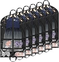KEEGH 6 Pack Clear 40 Inch Dance Costume Garment Bags with 4 Zipper Pockets for Dancers, Ballet Competitions, Travel - Black