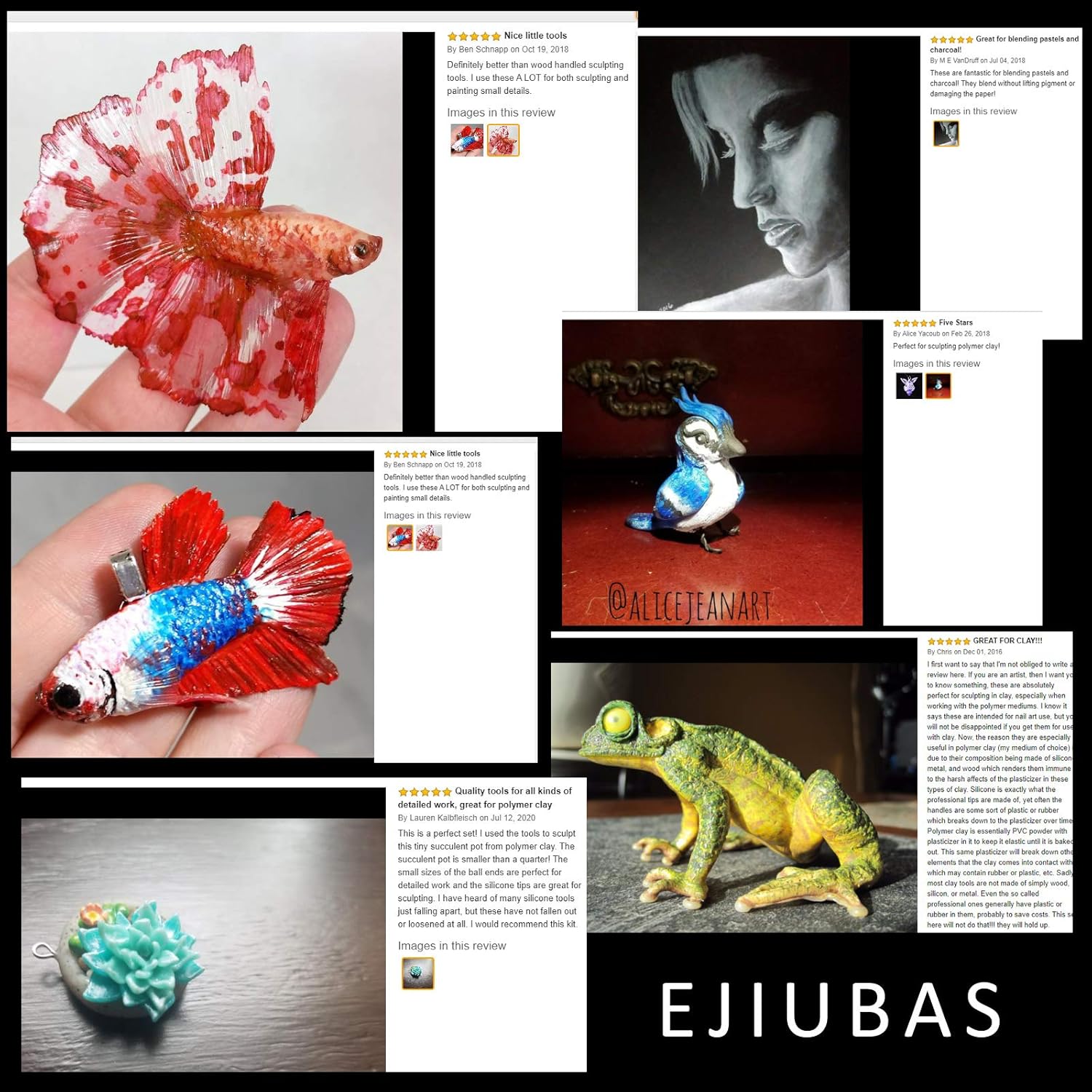 Ejiubas 14 Pcs Clay Sculpting Tools Set 10Pcs Modeling Clay Rubber Brushes Silicone Sculpting with 4 Pcs Polymer Clay Balls Tools Double Ended Dotting Tool Kit