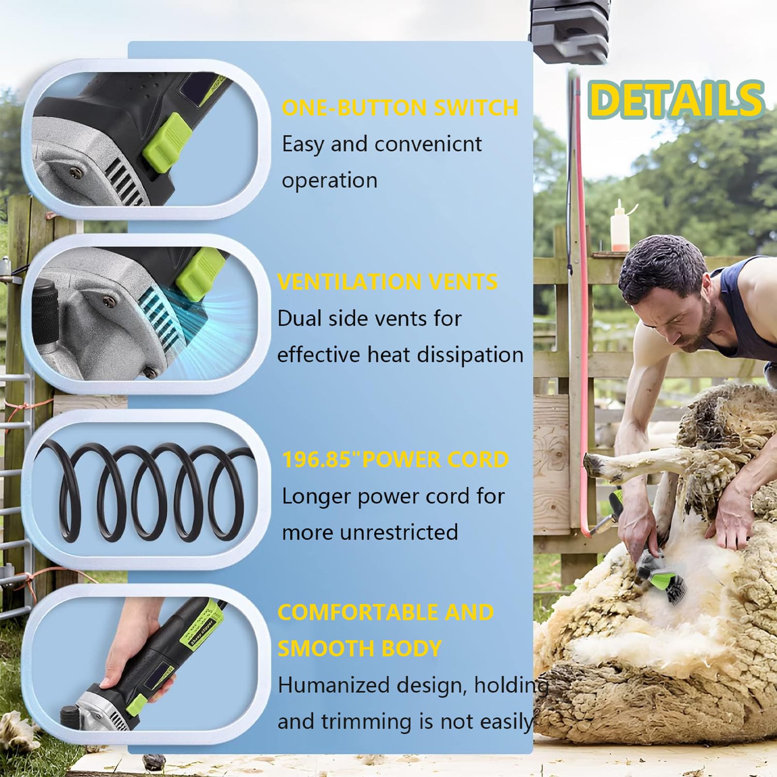 Forbici per Pecore 850w, Tosatrici per Pecore Elettriche Professionali, Kit per Toelettatura del Bestiame da Allevamento A 6 velocità con Lame, Tosatrici per Capre per Carichi Pesanti
