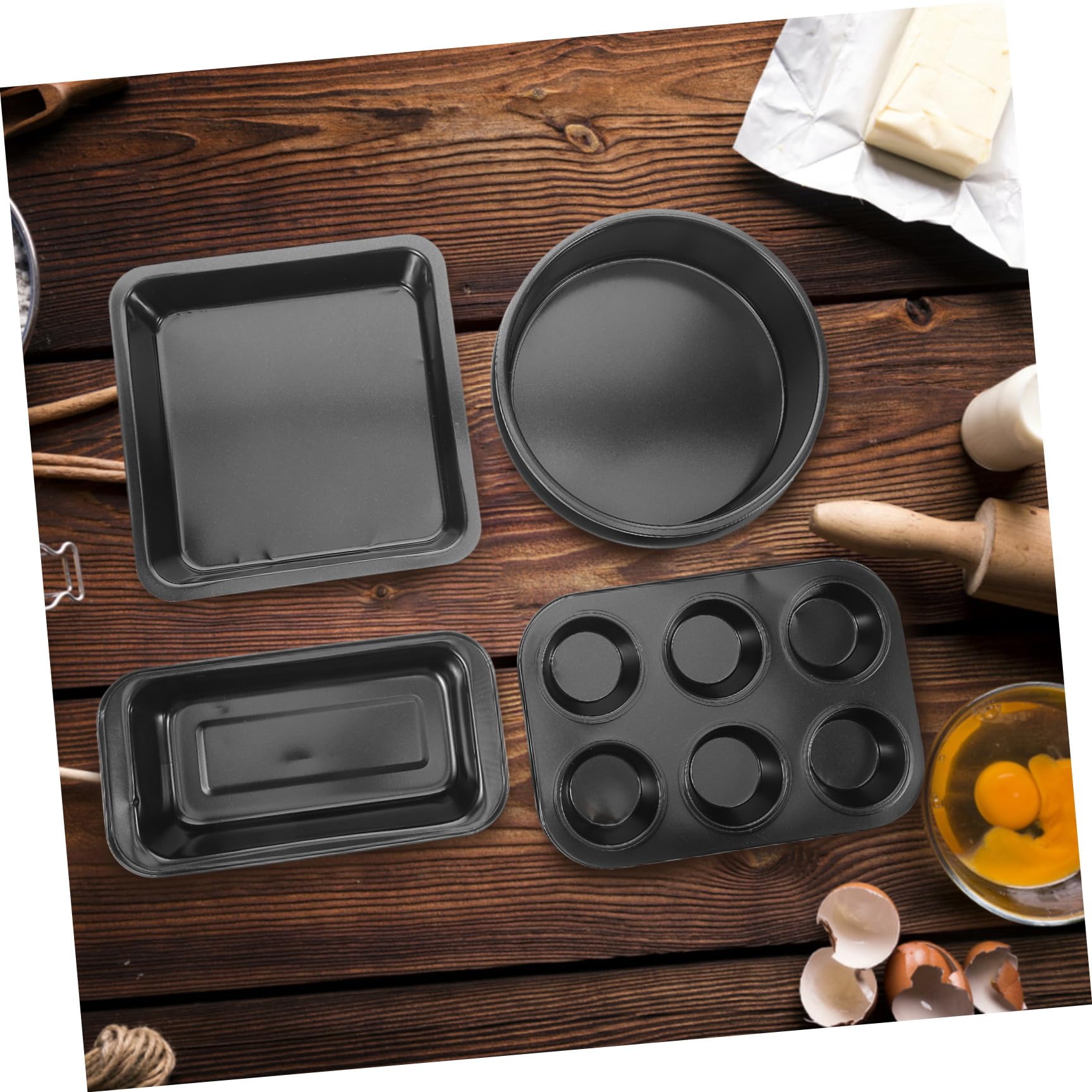 SHINEOFI Ensemble de 5 Moules à Pâtisserie Antiadhésifs en Acier au Carbone Noir, Facile à Nettoyer, Cuisson de Pizzas et Pains Maison