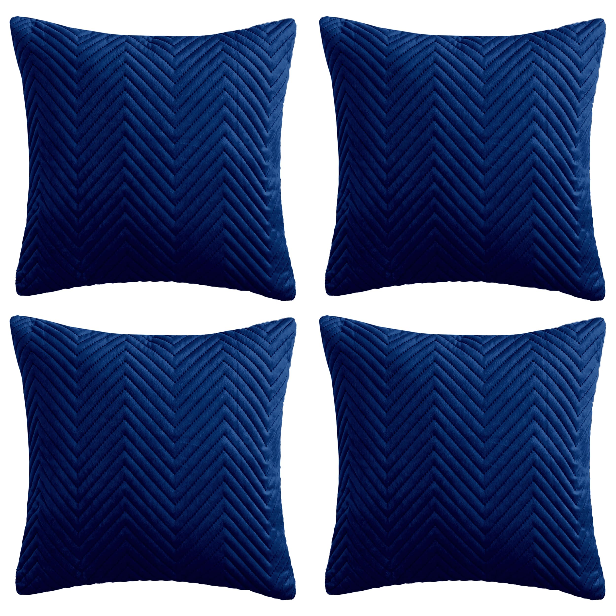 Hafaa Cushions with Covers Included 45 x 45 Cm Set of 8 (4 Navy Cushion Covers, 4 Cushion Inserts) - Ultrasonic Velvet Square Throw Pillow Case Decorative Sofa Cushion with Invisible Zipper โ image 1