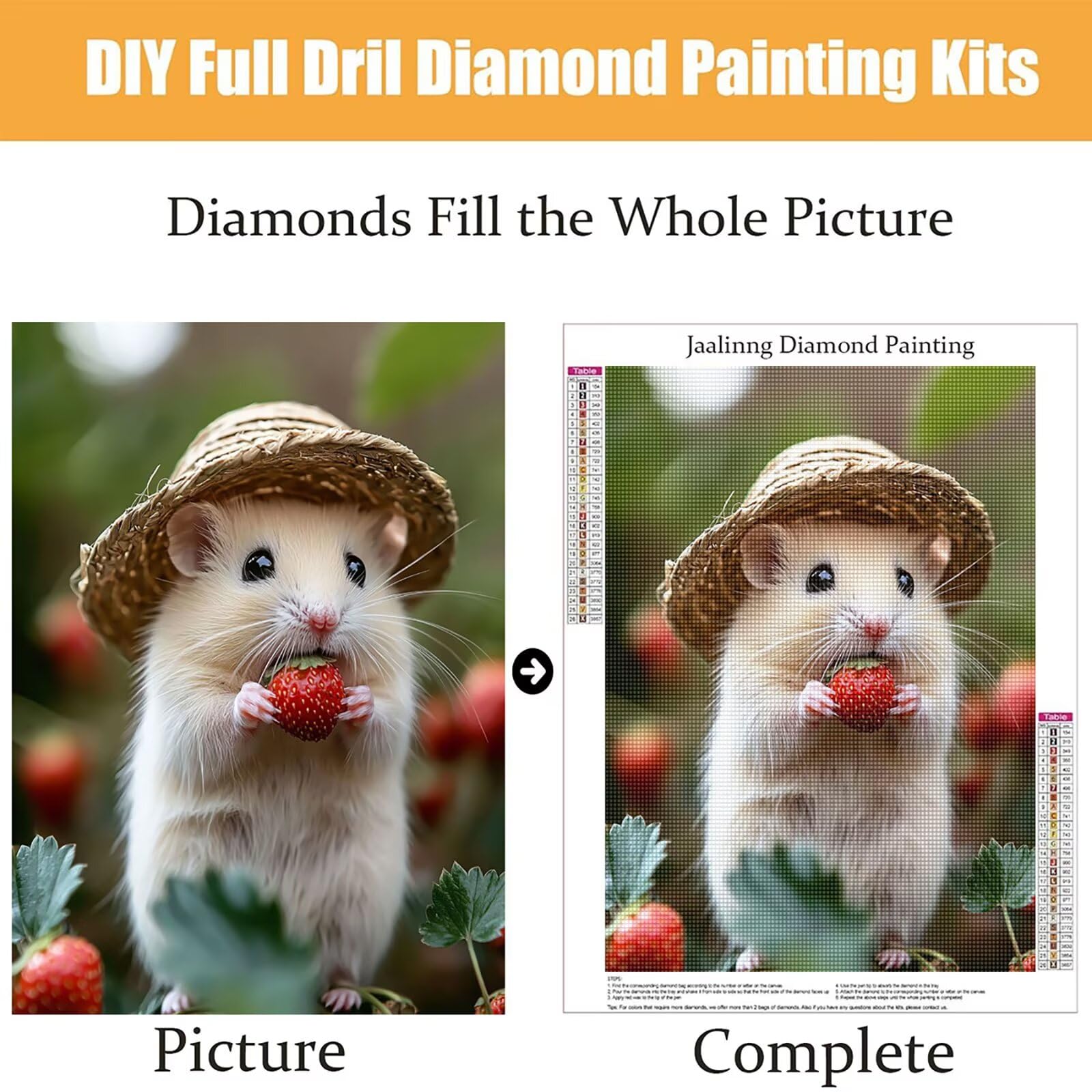 Diamond Painting Kit Completo, Diamond Painting Topo, 5D Quadrato Pittura Diamante Kit Manualidades Adultos DIY Diamantini Crystal Art Disegni Ricamo Punto Croce Artigianale, 60x90cm Fragola j0-942