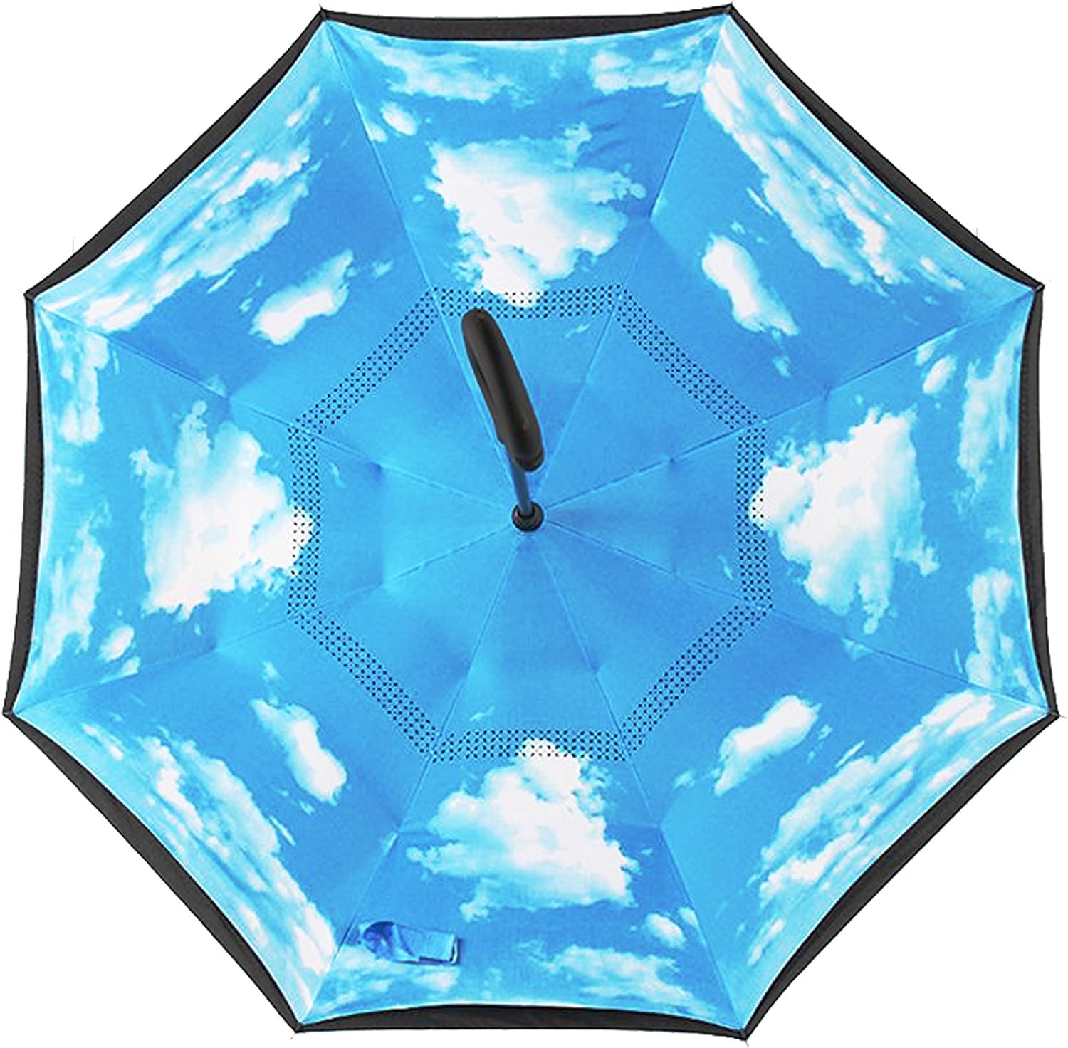 We pay your sales tax Inverted Umbrella Windproof Reverse Double Layer Umbrella with C-Shaped Hands Blue Cloud