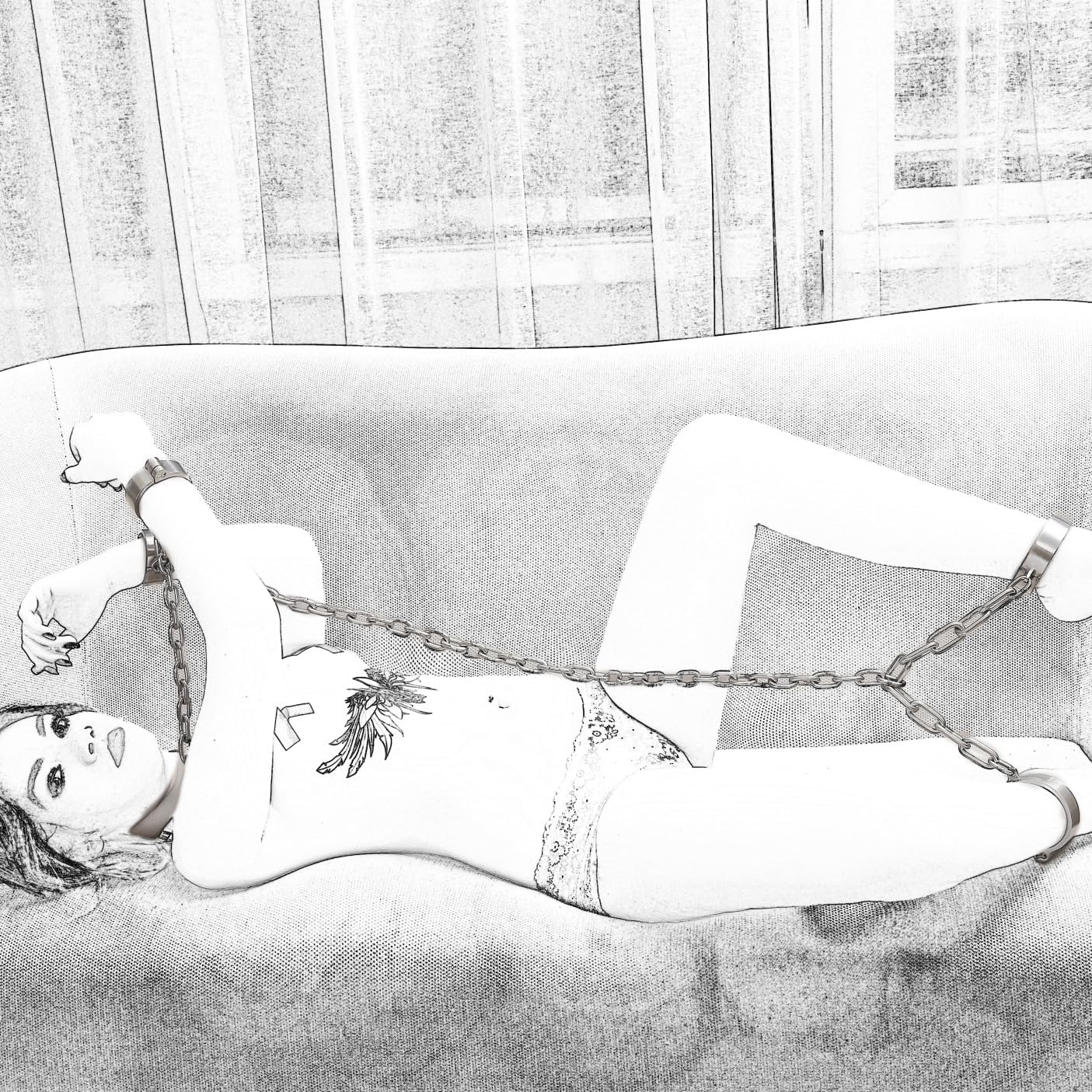 Adult Consensual Intimate Play BDSM Kit - Stainless Steel Lockable Wrist Cuffs, Ankle Shackles & Collar Chain Restraints Set | Adult Sex Toys for Consenting Couple/Spouse Private Use ﻿ (Male)