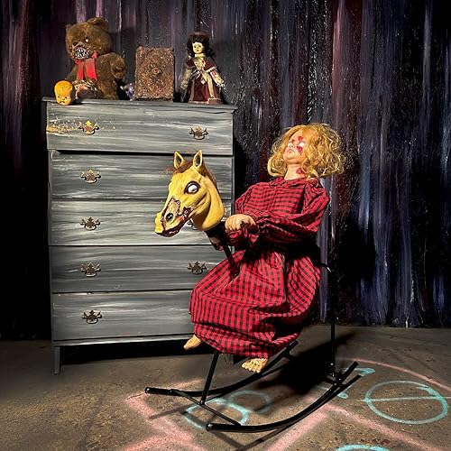 Miniatura 3 de Haunted Hill Farm Caballo mecedor animatrónico de 3.2 pies de altura, animatrónica de Halloween, decoración de película de terror gótica
