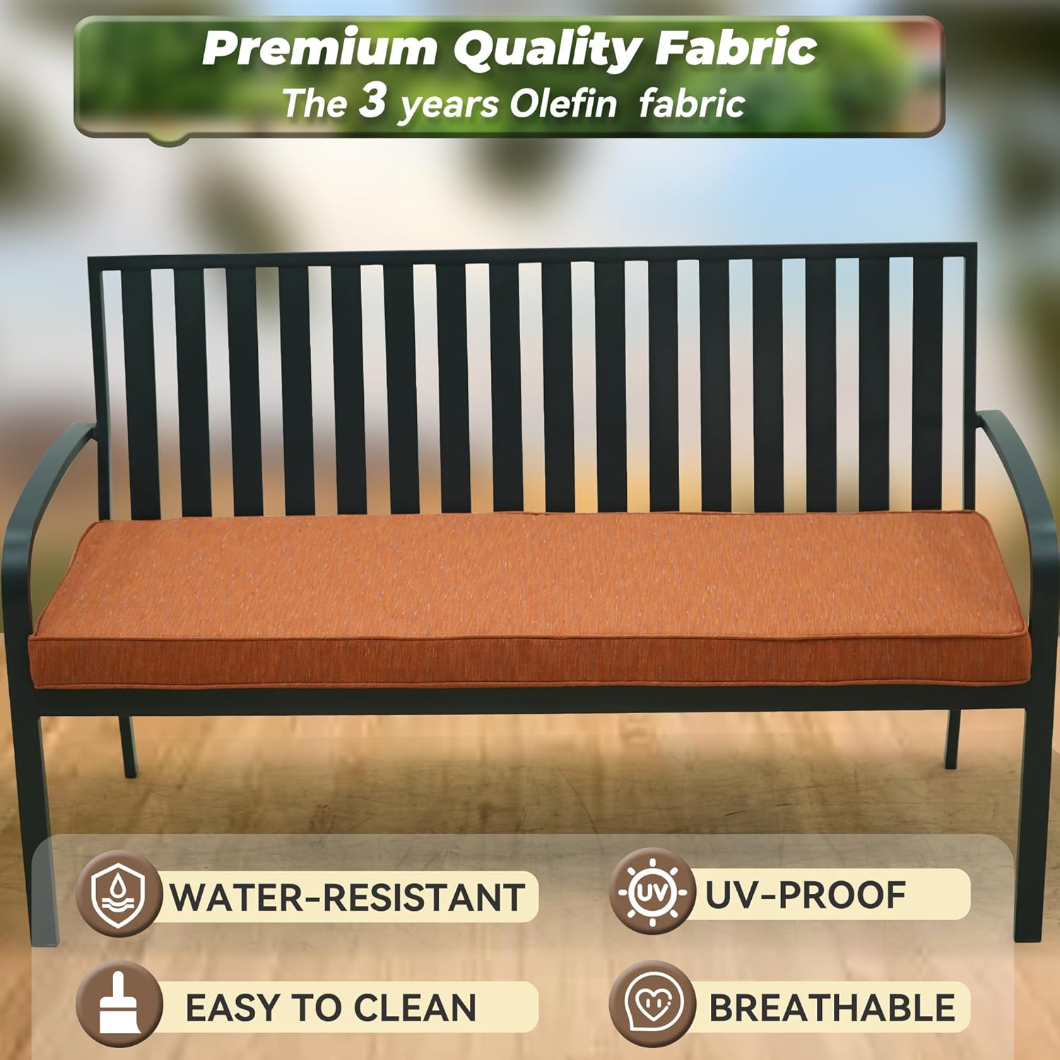 Outdoor Bench Cushion,Olefin Fabric Bench pad for Outdoor Furniture with Removable Cover,Rain-Proof and Fade Resistant for Garden Settee Porch Pads with Ties,42 x 18/48 x 18/59 x 18inch