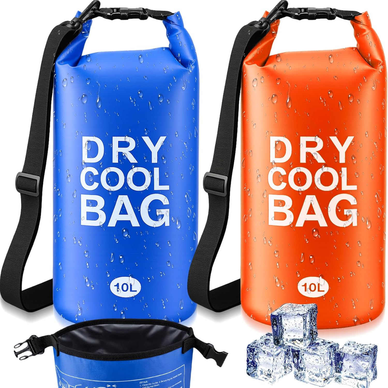 Jexine 2 Pcs 10L Insulated Dry Bag Floating Cooler, Roll Top Waterproof Leak Proof Backpack with Shoulder Strap Collapsible Cooler Bag for Kayaking Fishing Beach Boating Camping Water Activities