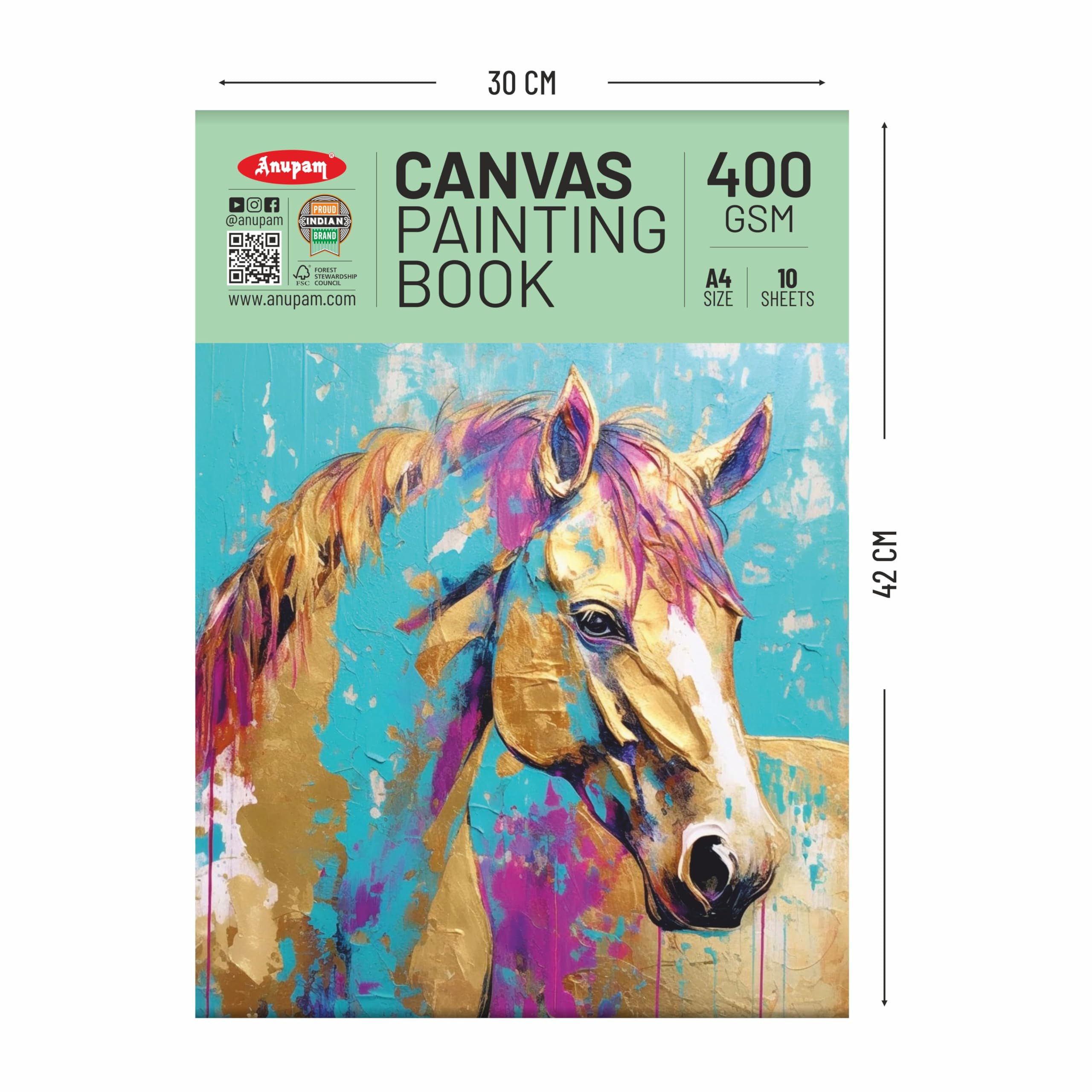 Anupam Canvas Painting pad 100% Cotton Acrylic Gesso Primed with Acid Free Paper 10 Sheets 400 GSM for Acrylic and Oil Painting (A4)